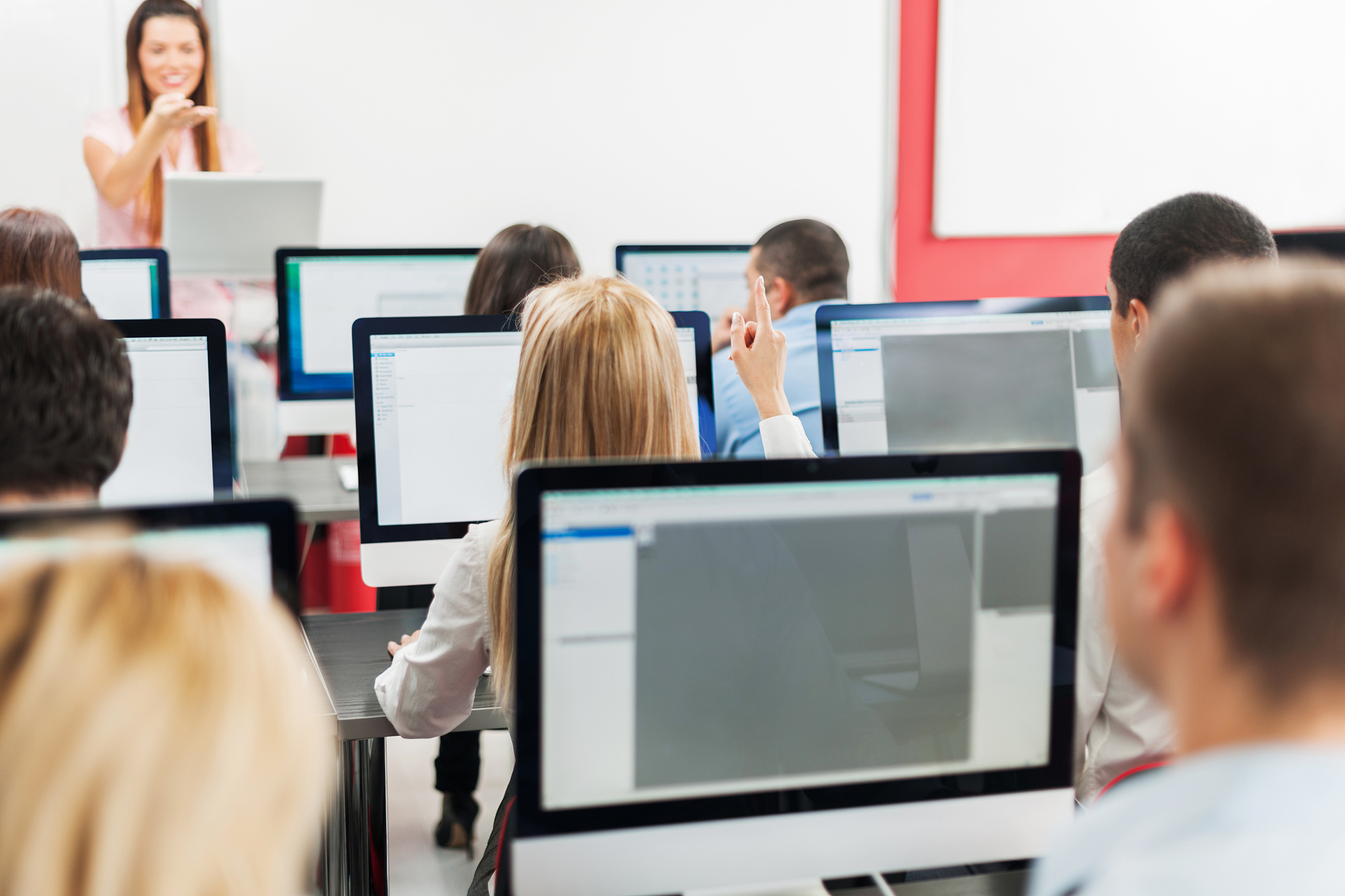 large group of people at a computer class.