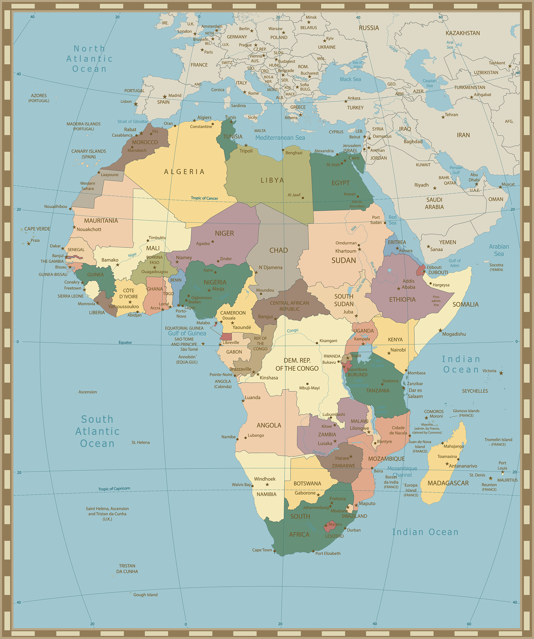 old vintage map of africa