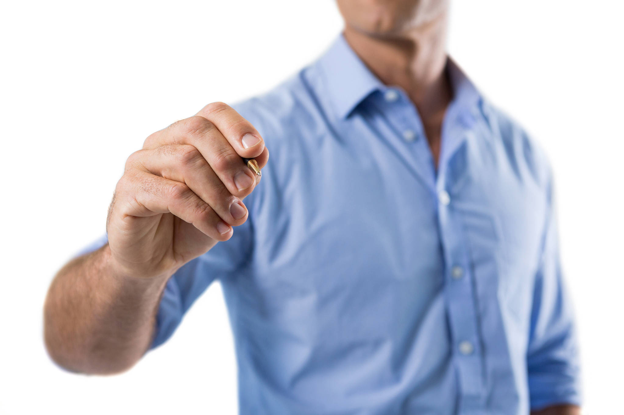 male executive pretending to write on invisible screen