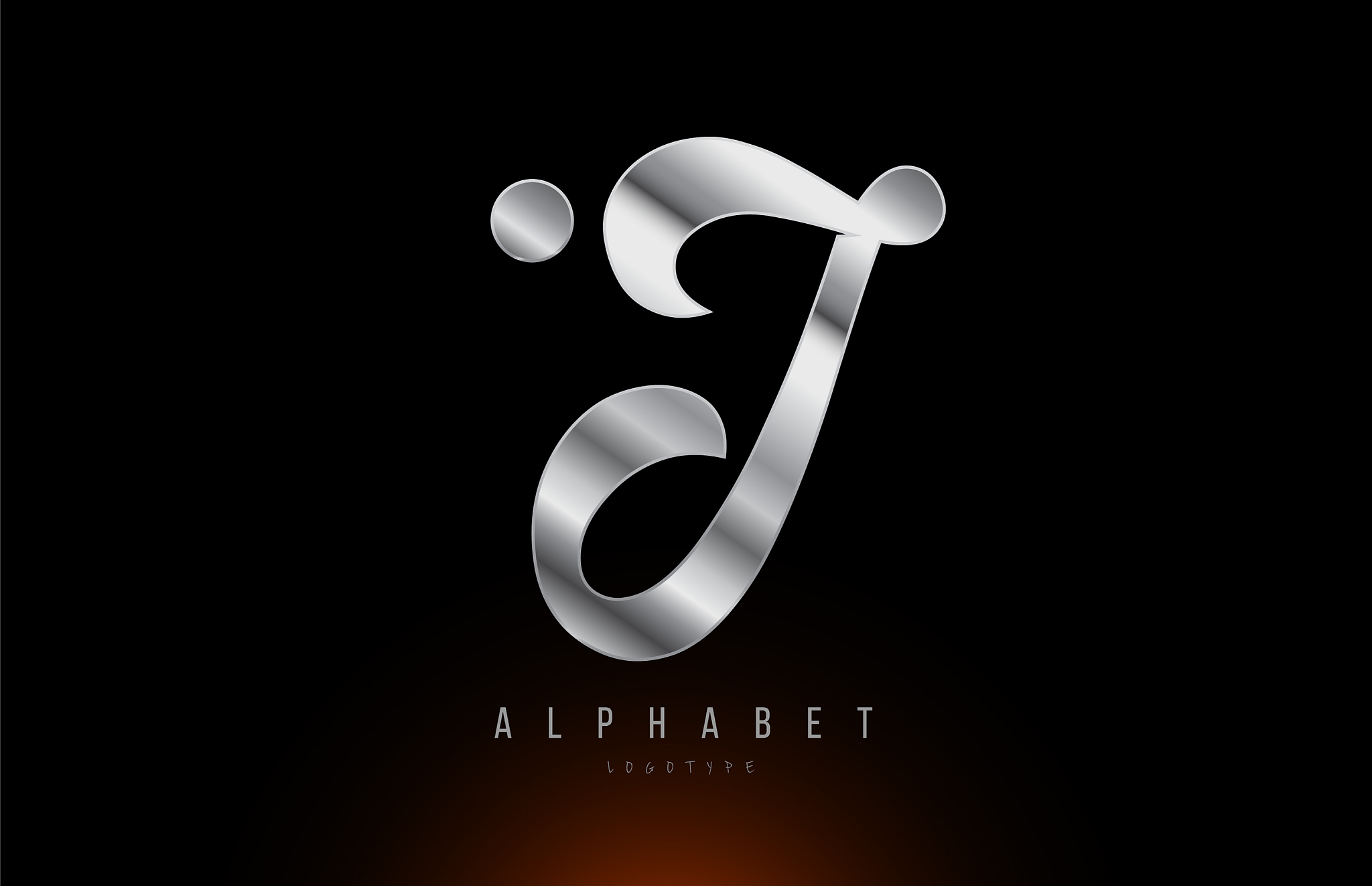 silver grey metallic letter j logo design