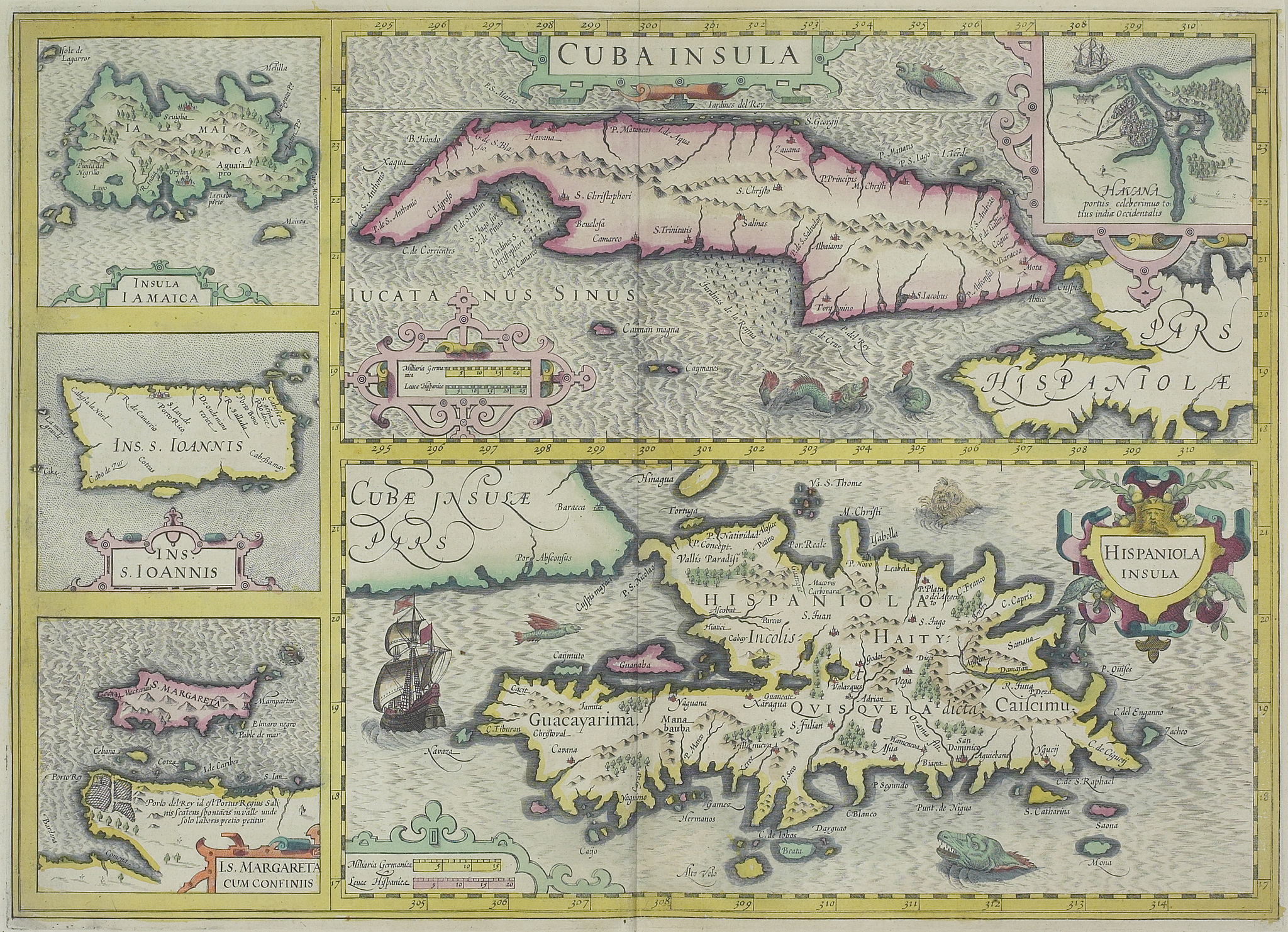 antique map of cuba and other caribbean islands