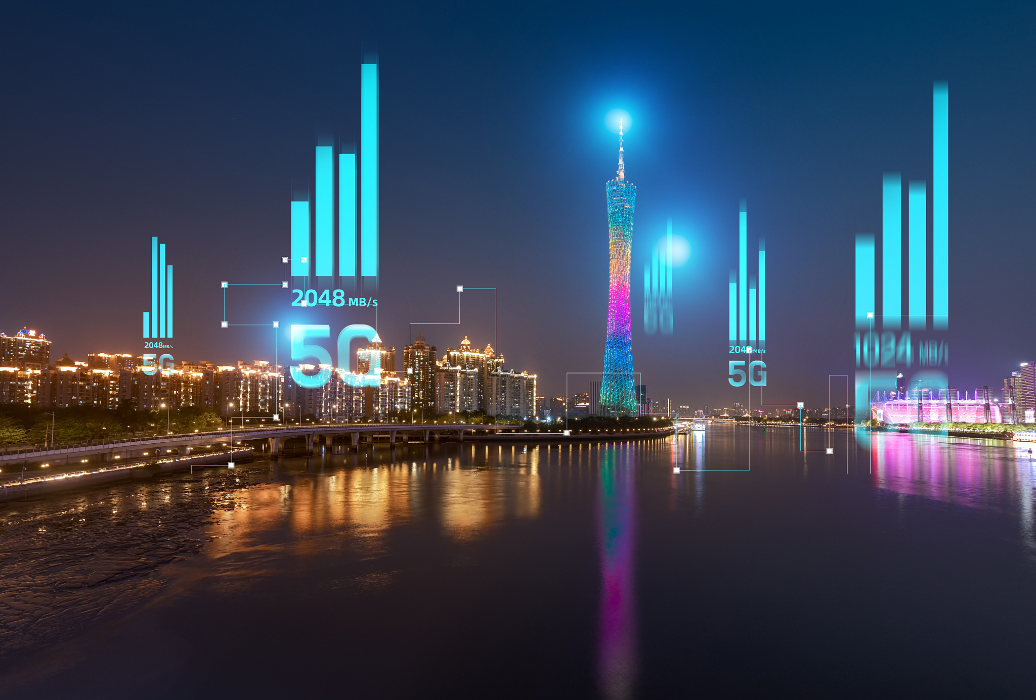 广州城市天际线都市风光建筑5g时代网络建设高速传输通信行业