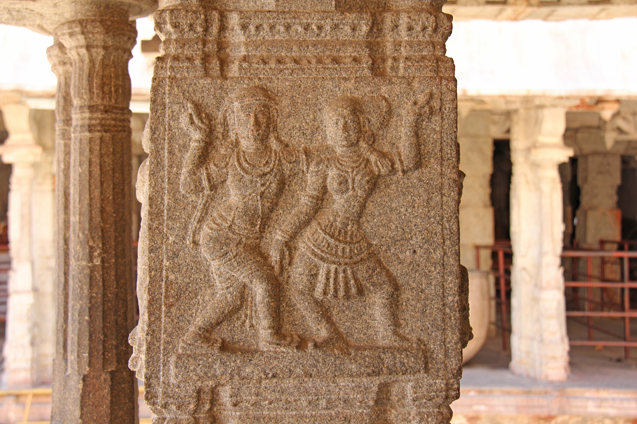 stone bas-reliefs on the column in shiva virupaksha temple, hamp
