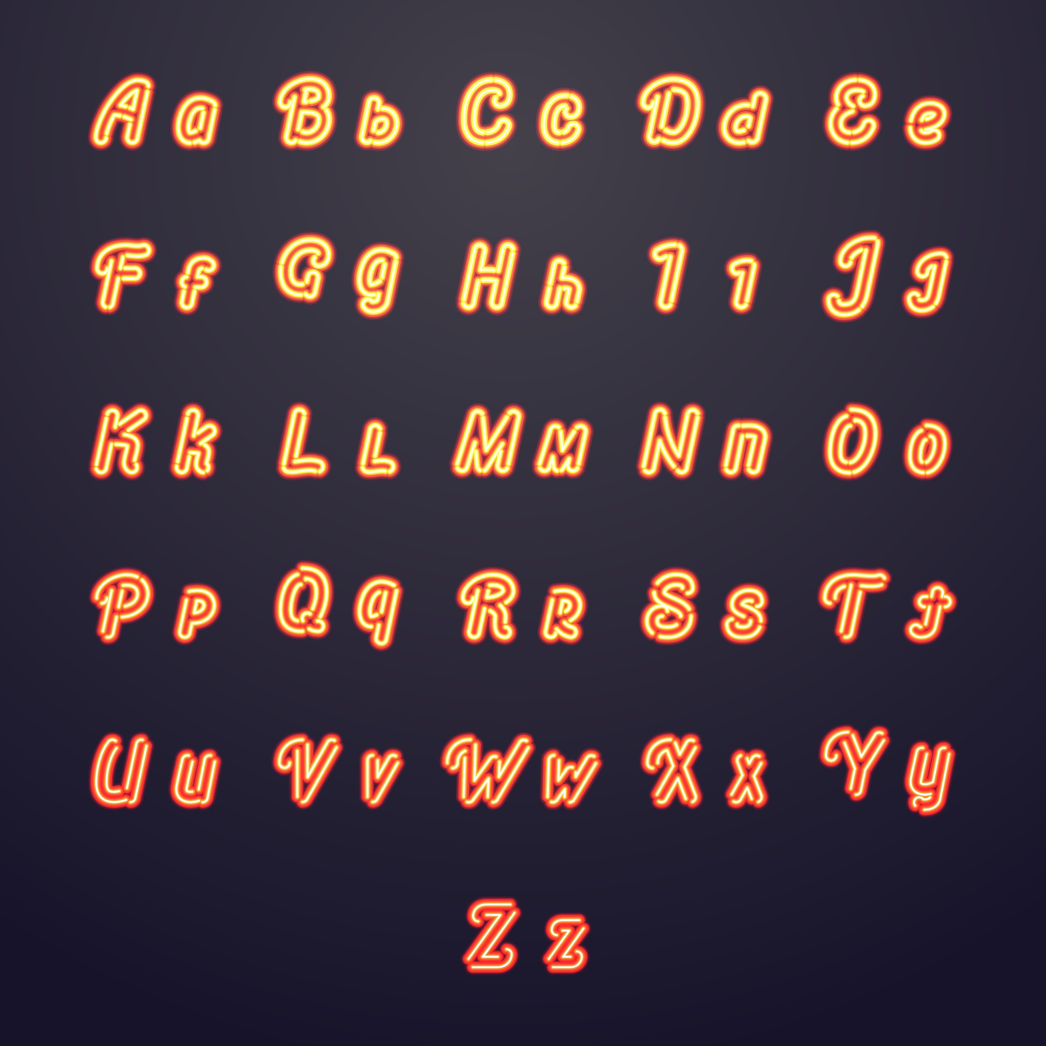 neon letters glow tube brightness symbols
