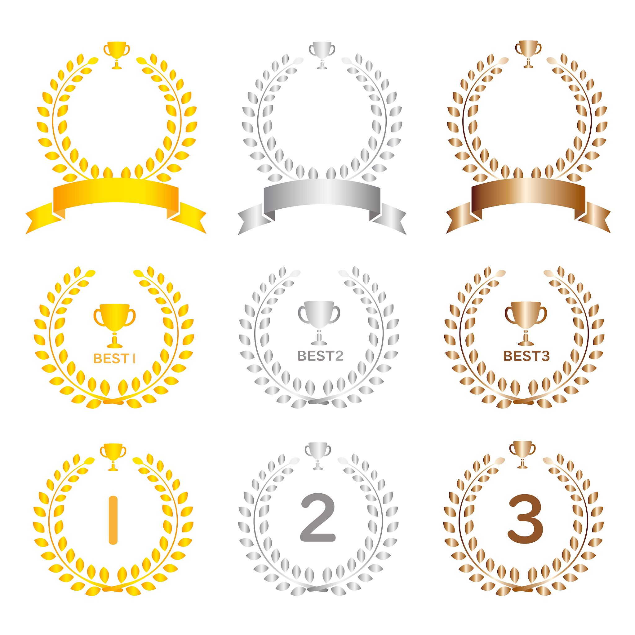 gold silver bronze ranking icon material set