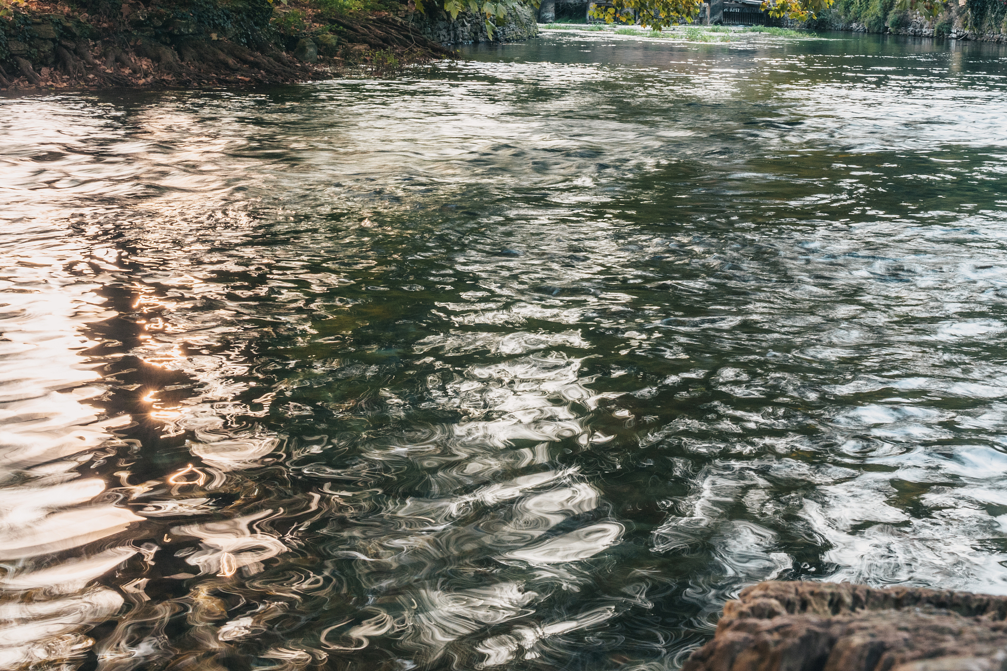 beautiful evening views of the fast mountain river