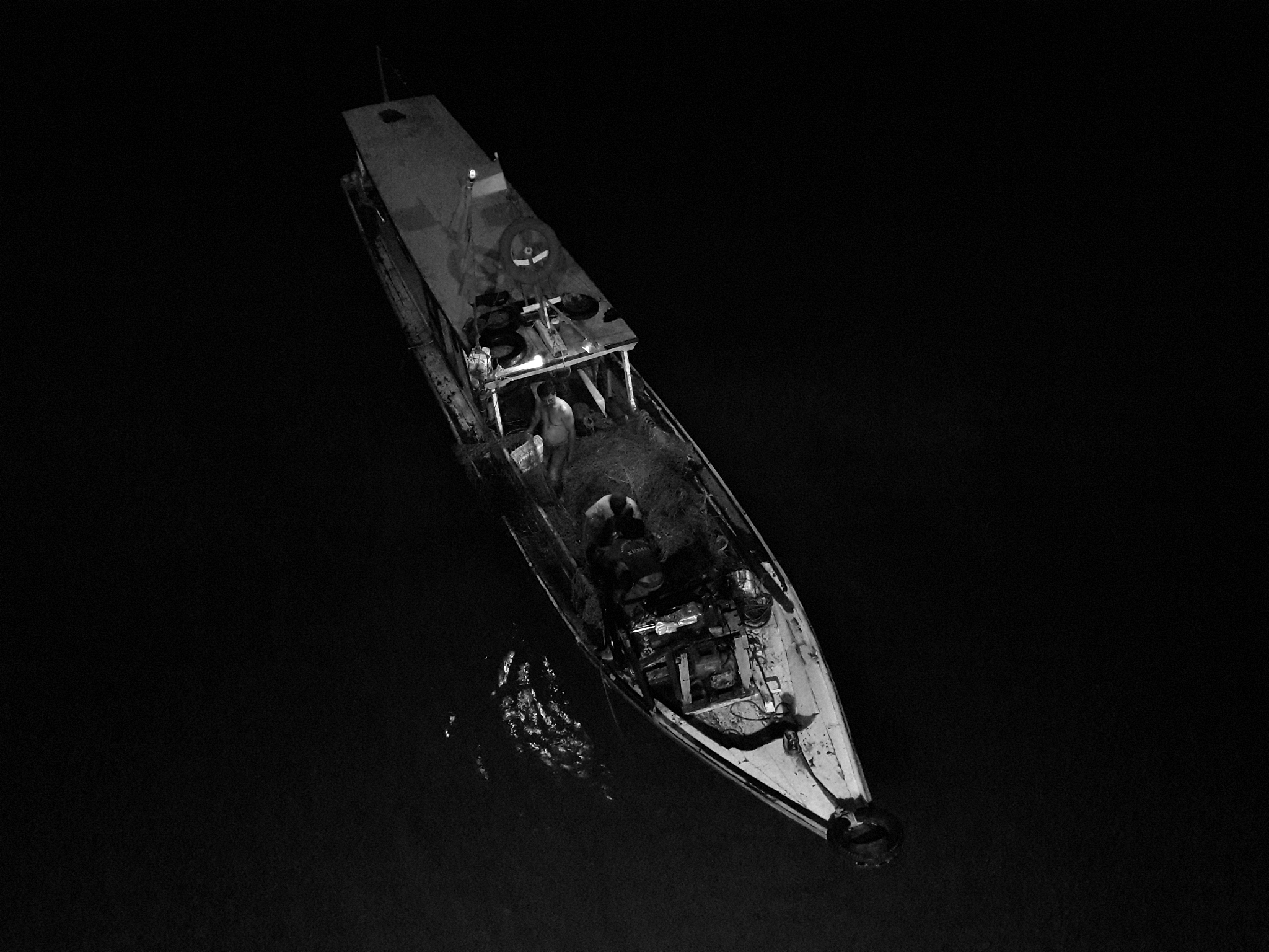 high angle view of boat at night