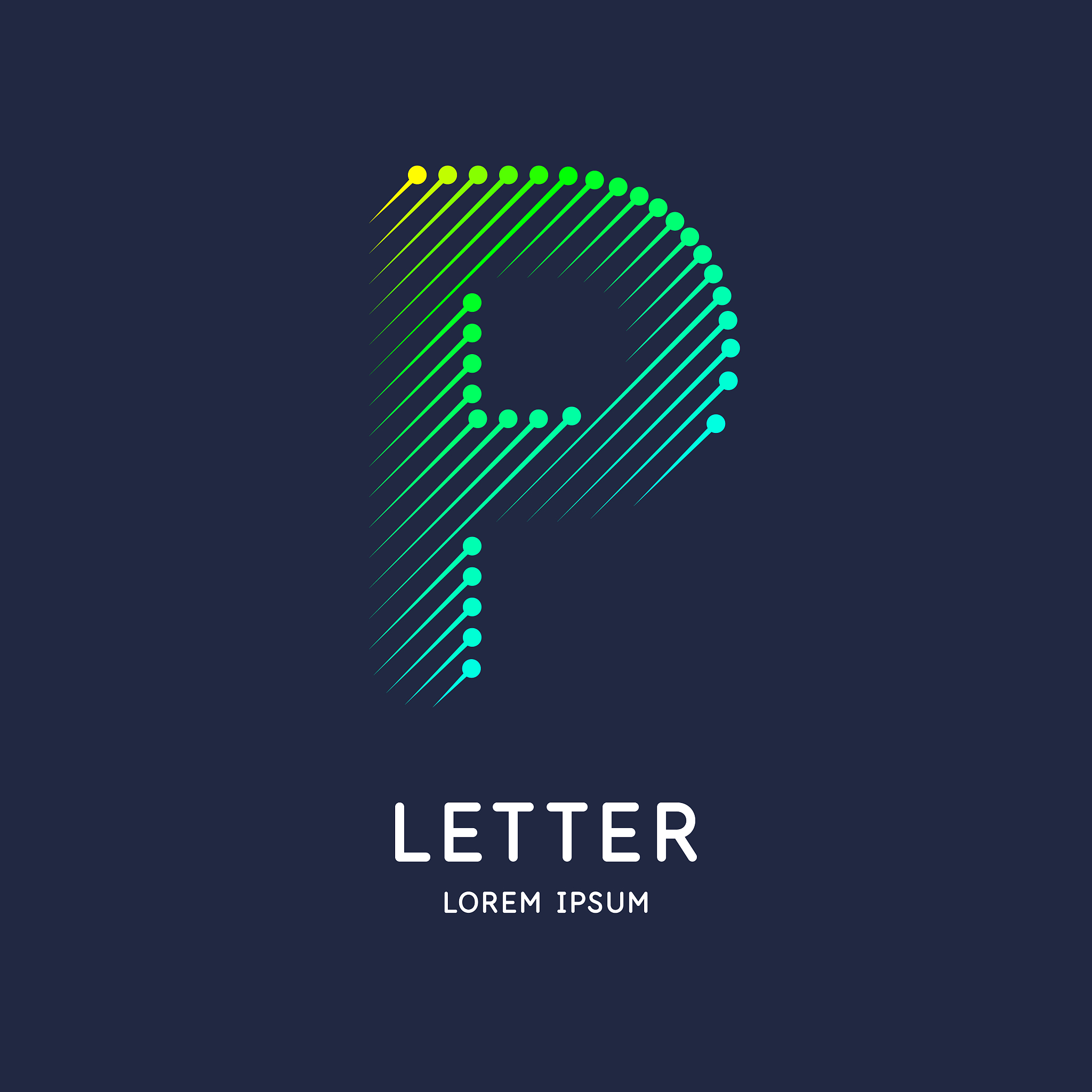 the letter p of the latin alphabet. display character in a brigh