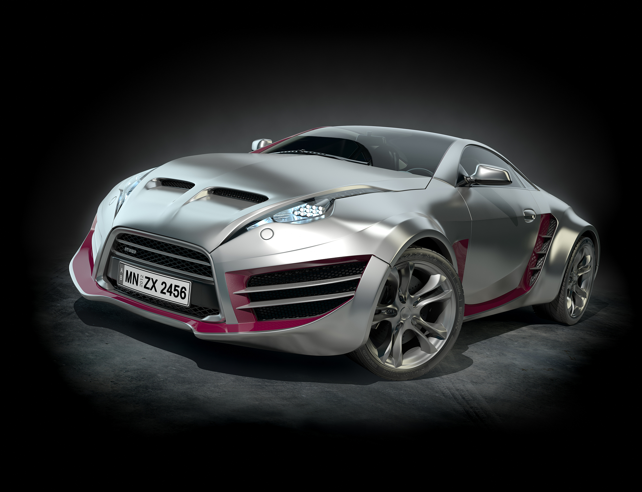silver sports car on a black background