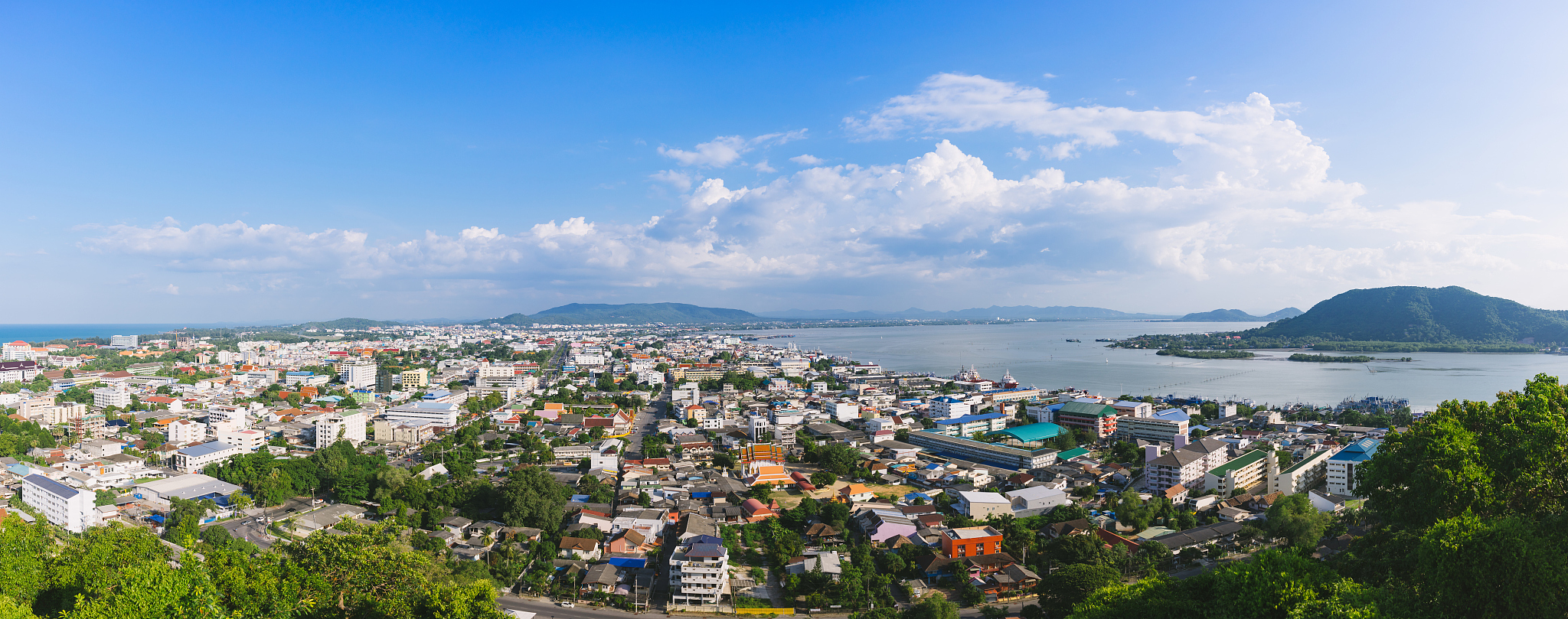 the beautiful cityscape of songkhla city and songkhla lake with 