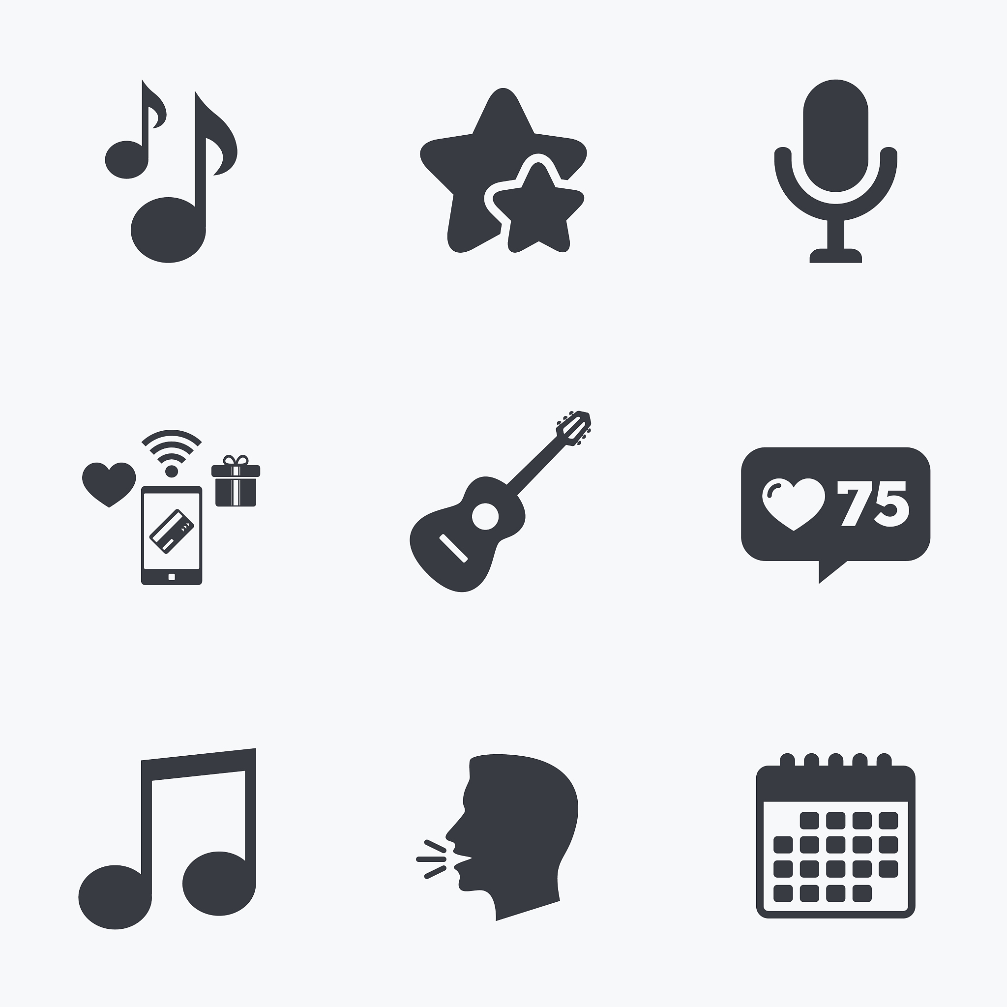 music icons. microphone, acoustic guitar.