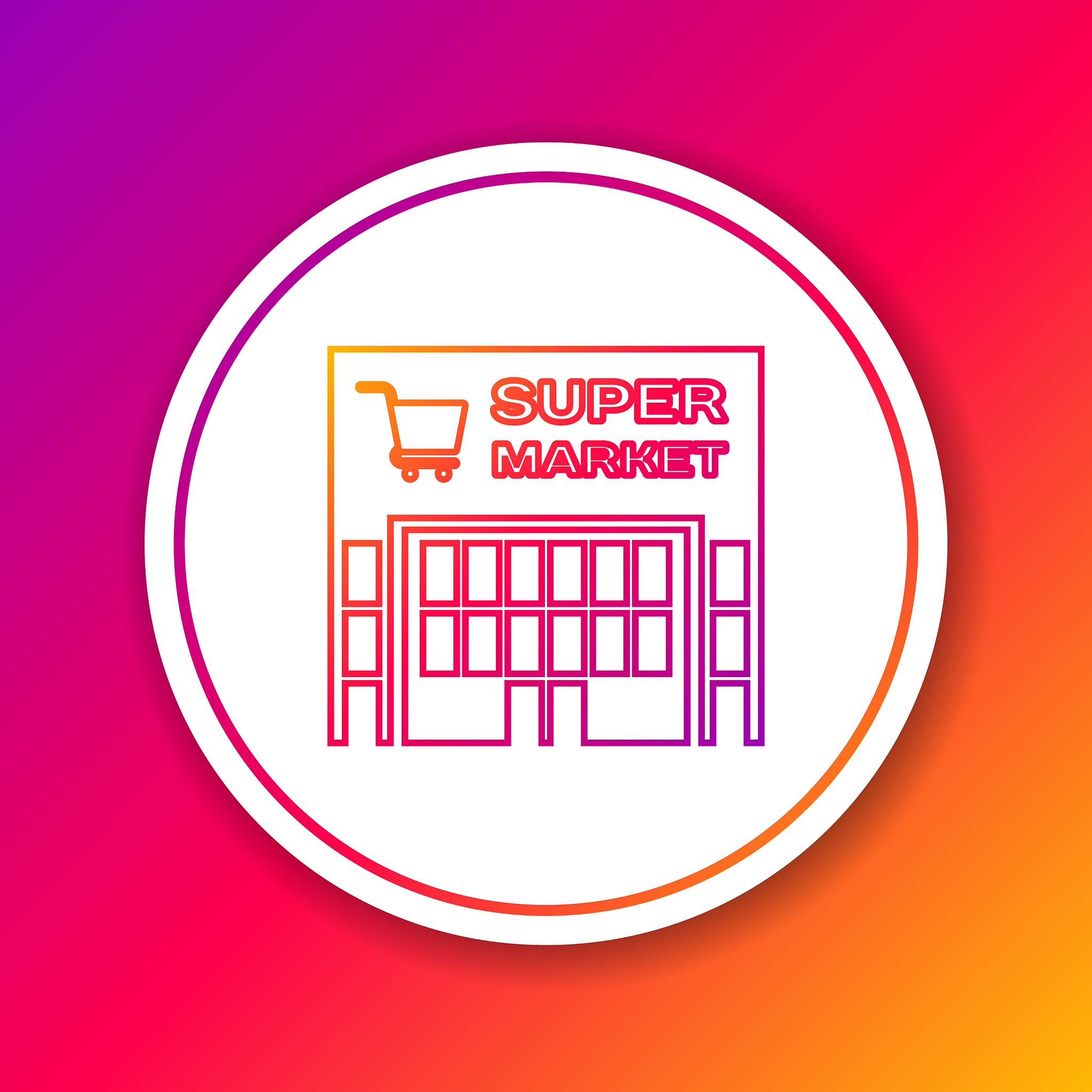 color line supermarket building with shopping