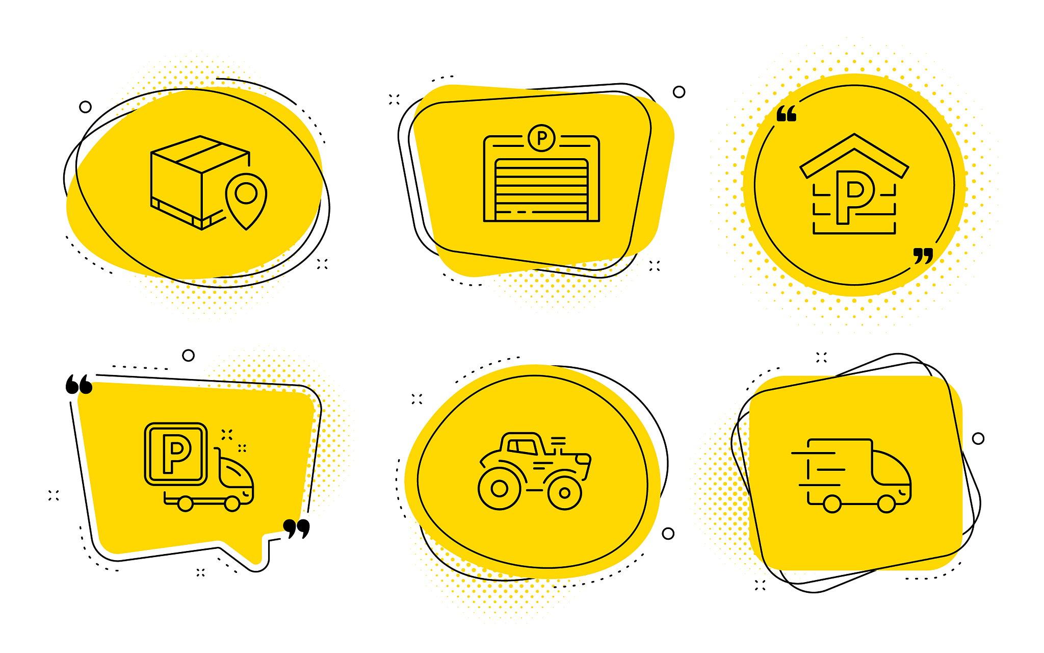 truck parking parking and tractor icons set
