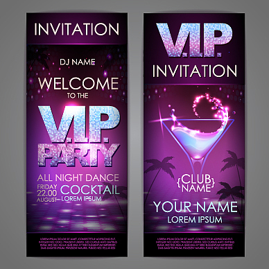 set of disco background banners vip cocktail