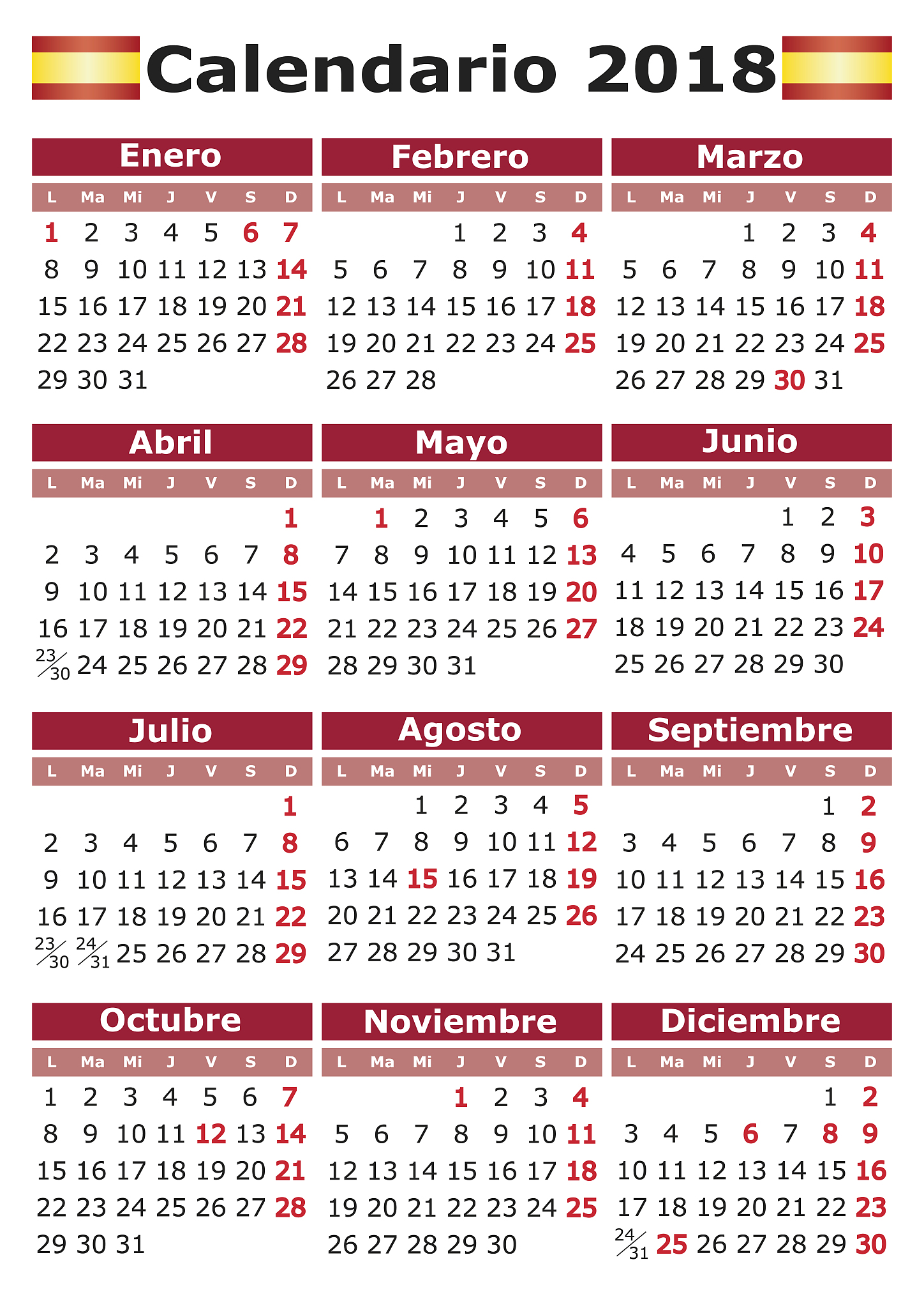 spanish calendar 2018 with festive days vertical calendario de b