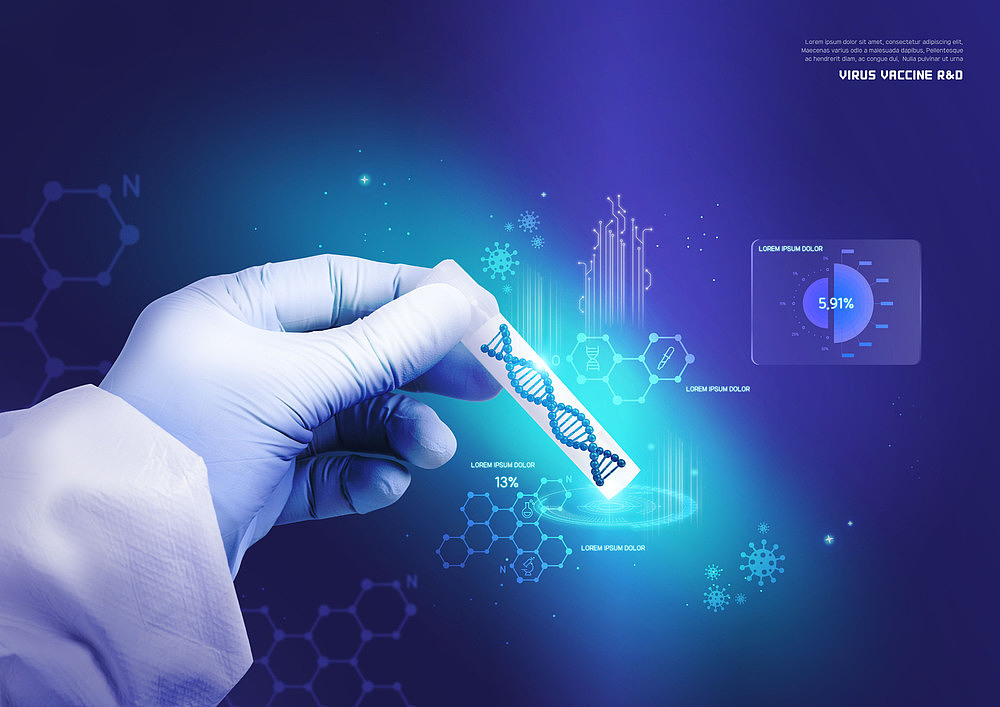 hologram and hand holding test tube