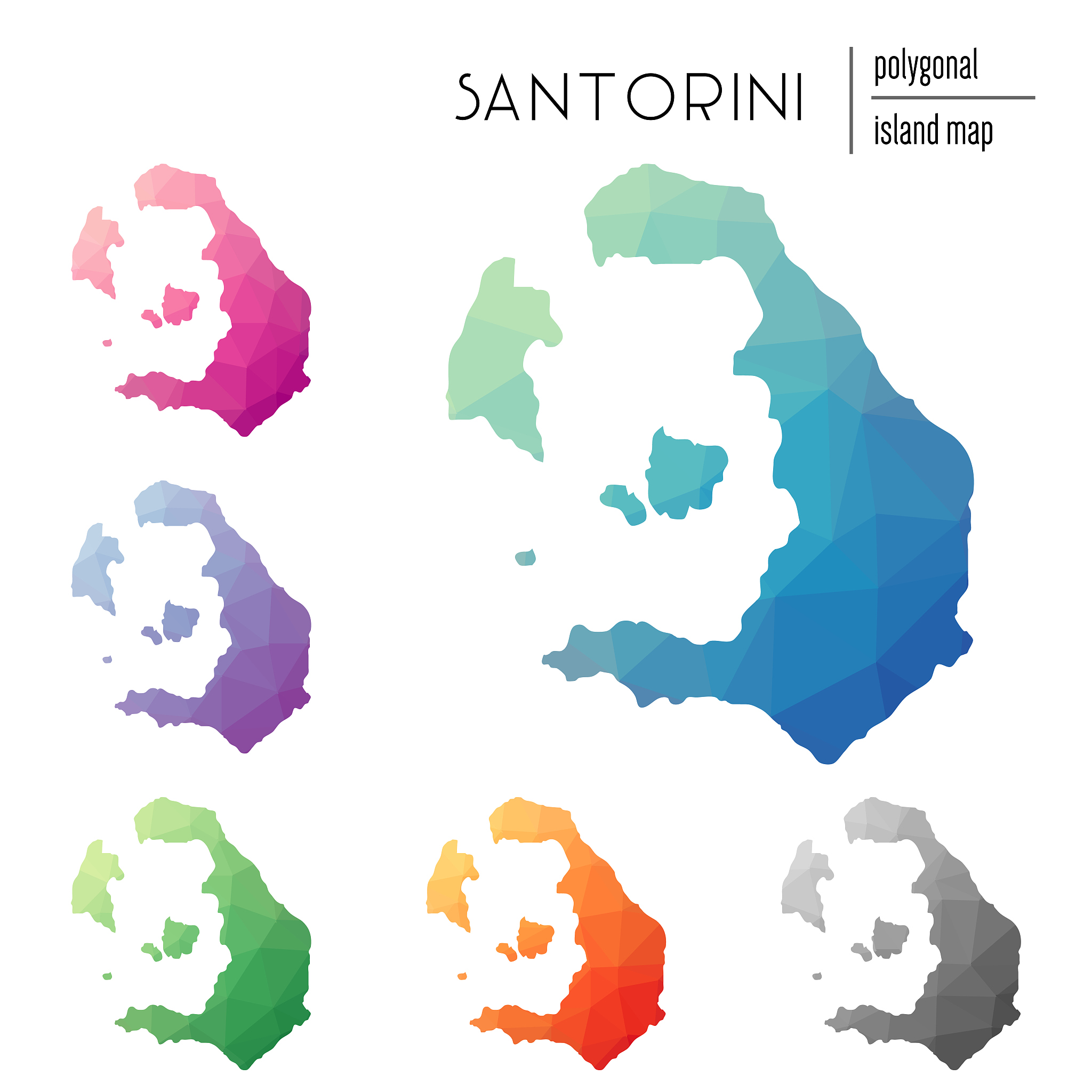 set of vector polygonal santorini maps filled with bright gradie