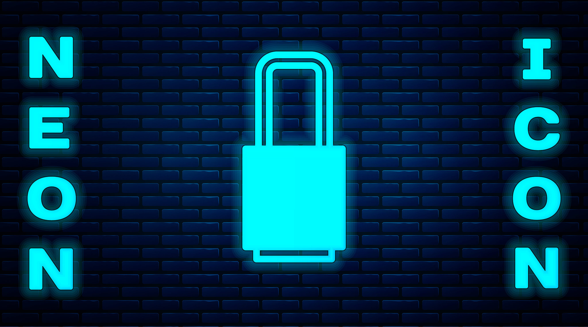 glowing neon lock icon isolated on brick wall background. padloc