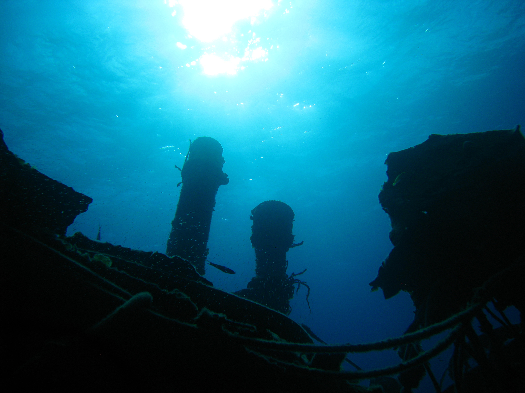 ship wreck taken from below towards the sunlight