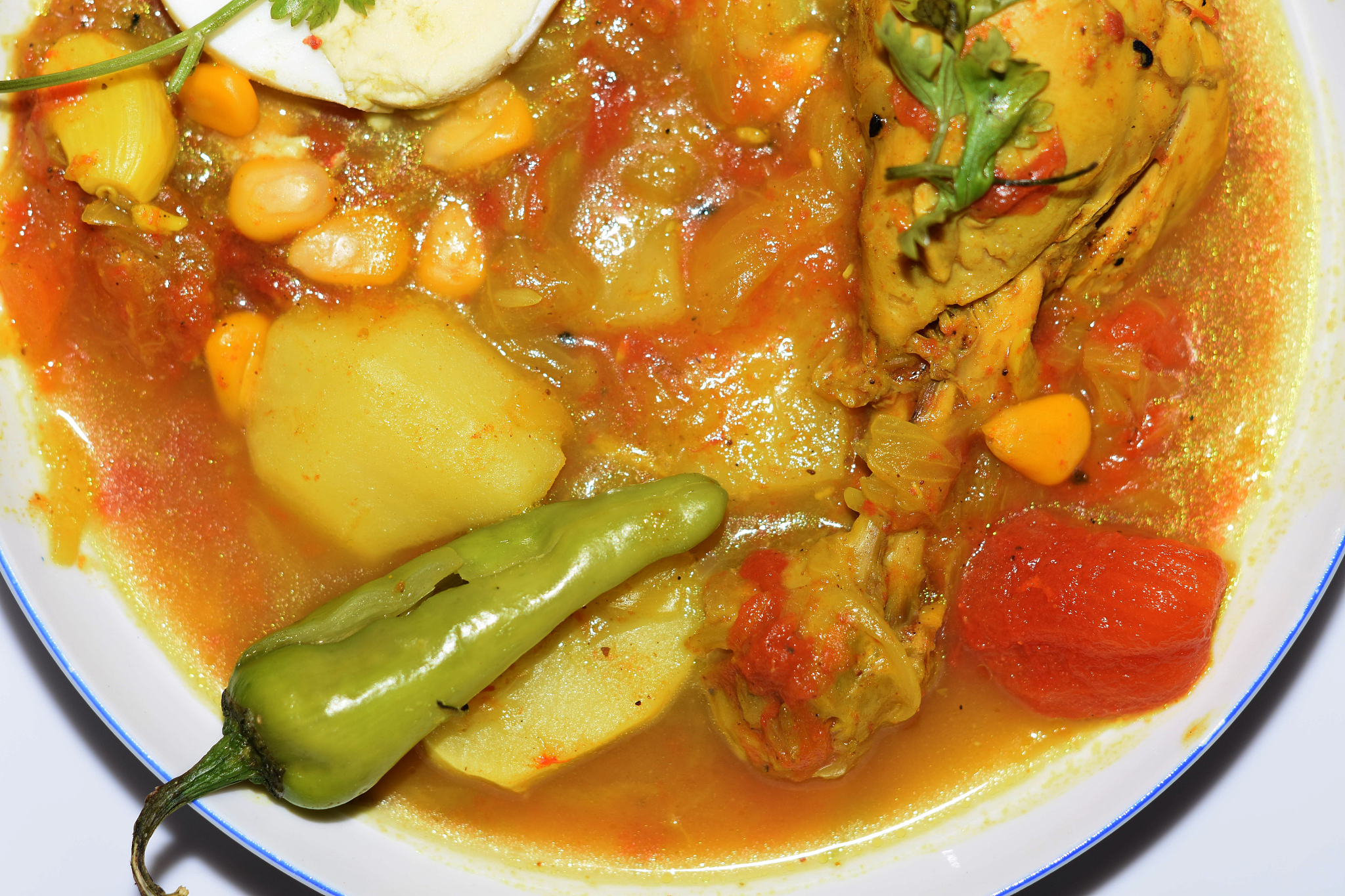 asian food plate. meat, chicken, egg, vegetables, stew, main cou