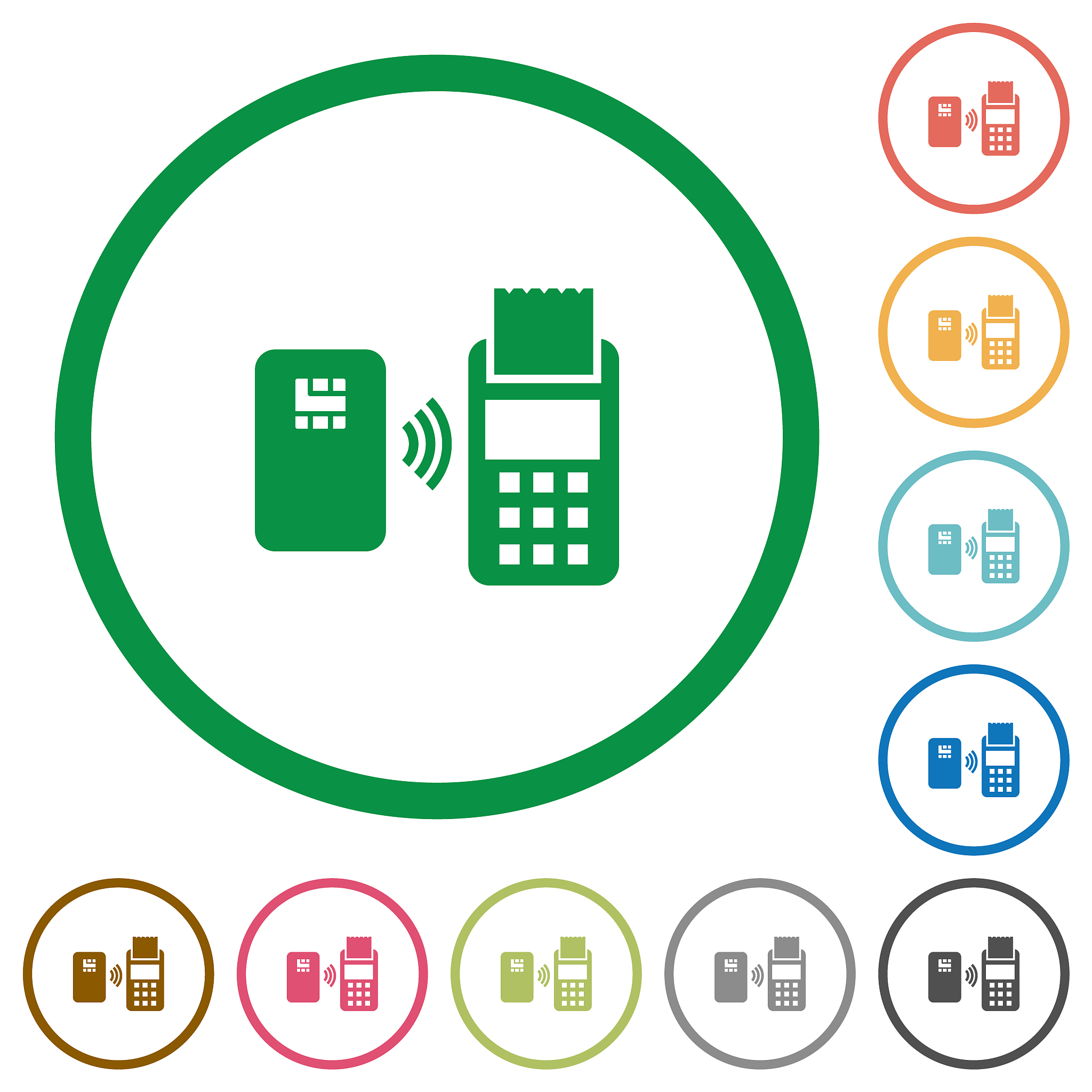 contactless payment flat icons with outlines