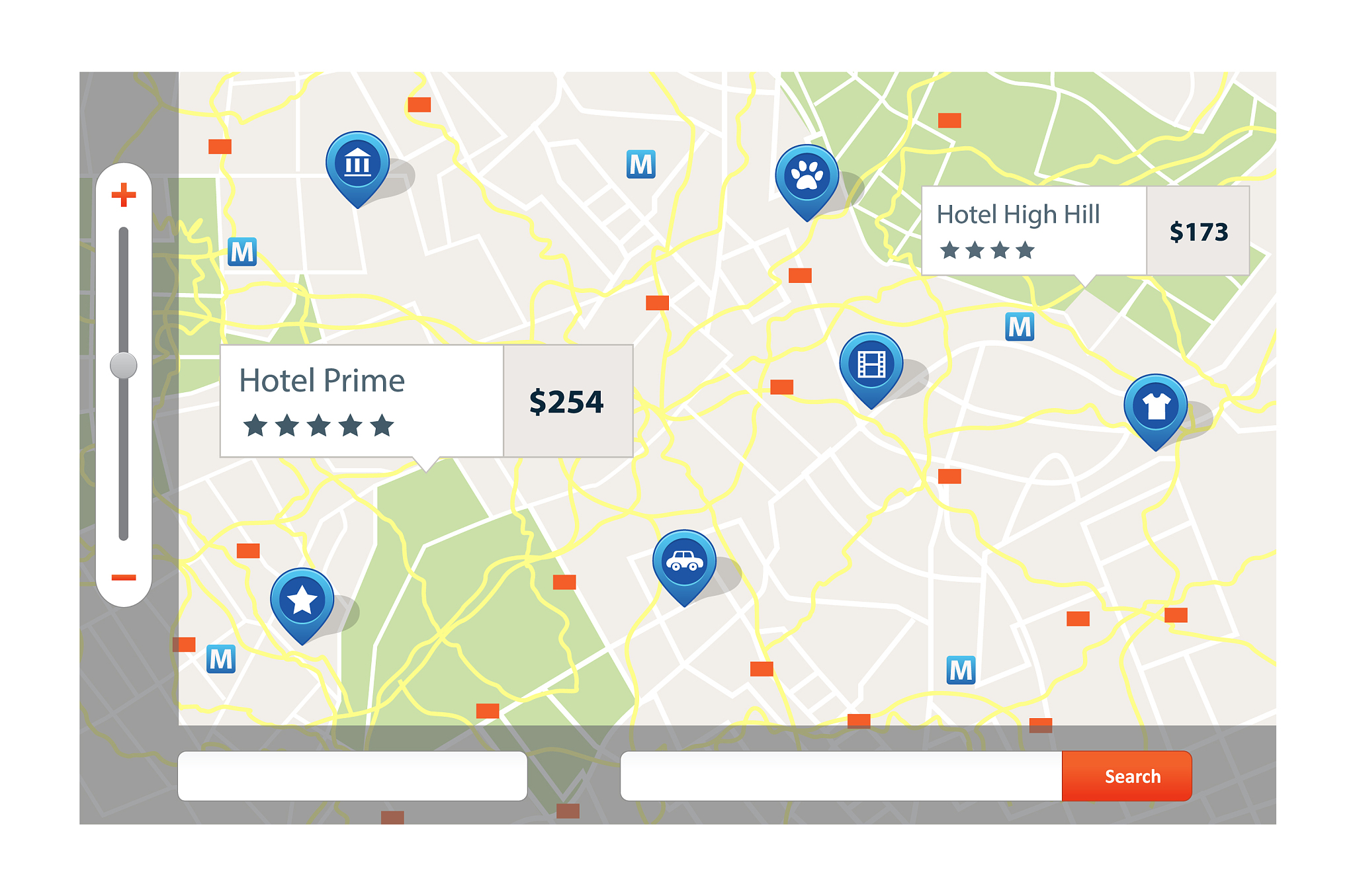 infographic of city map navigation with pins