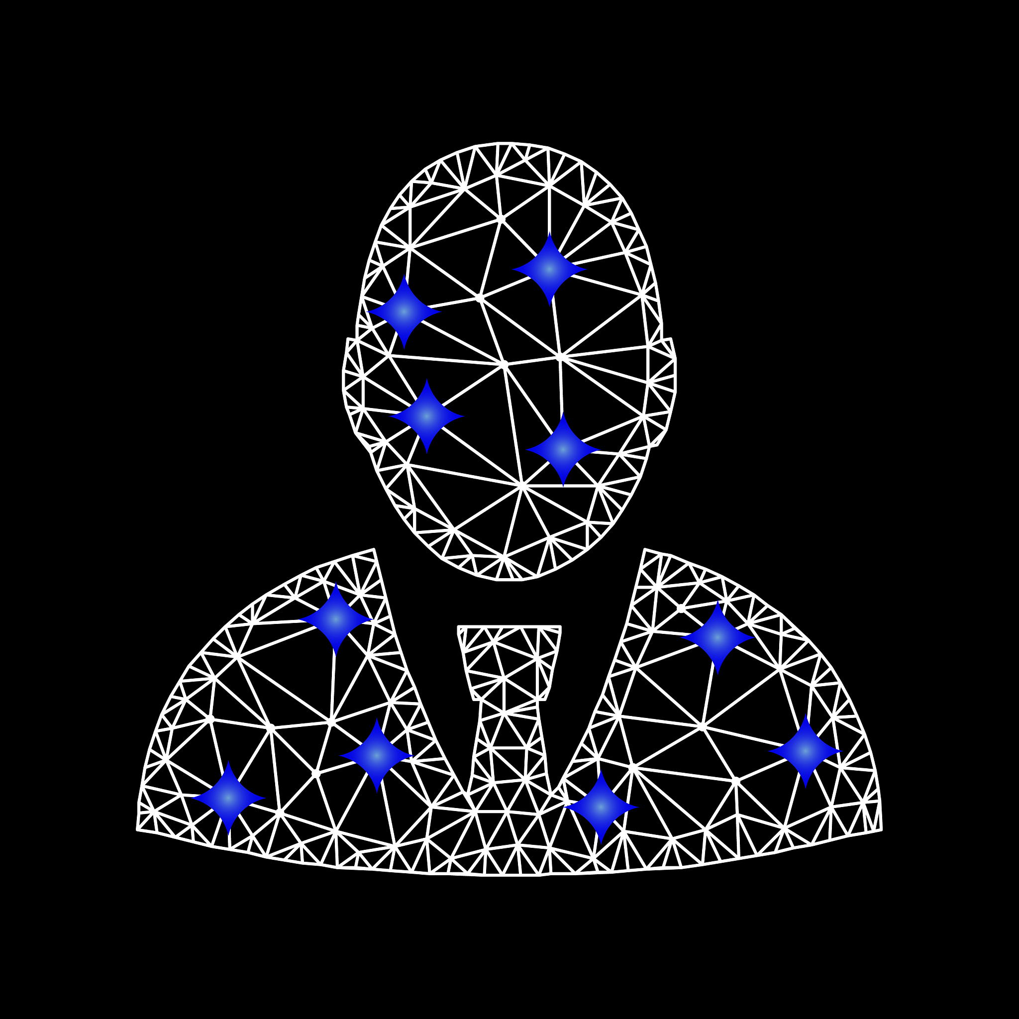 mesh user profile icon with blue diamonds