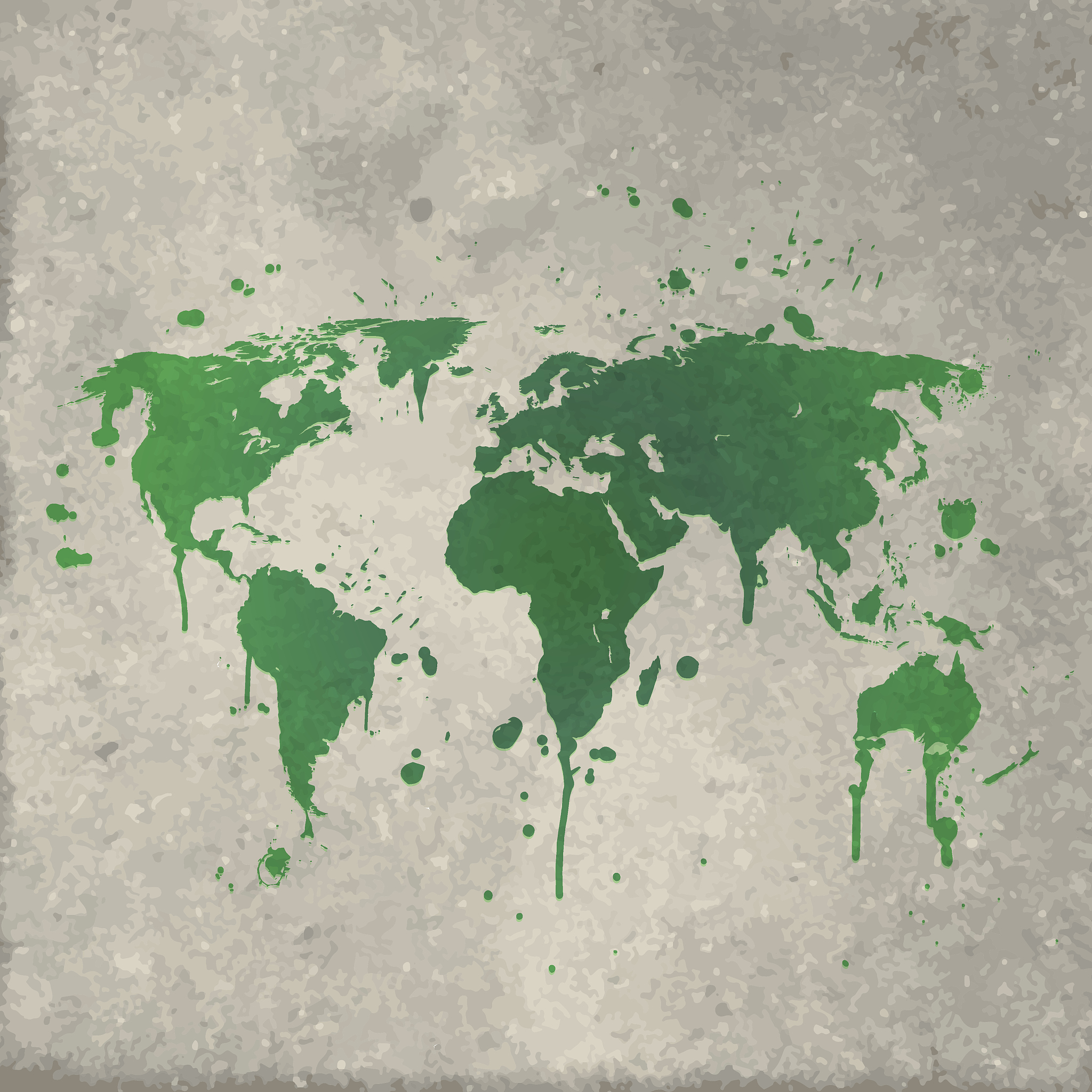 world map graffiti green splats on wall