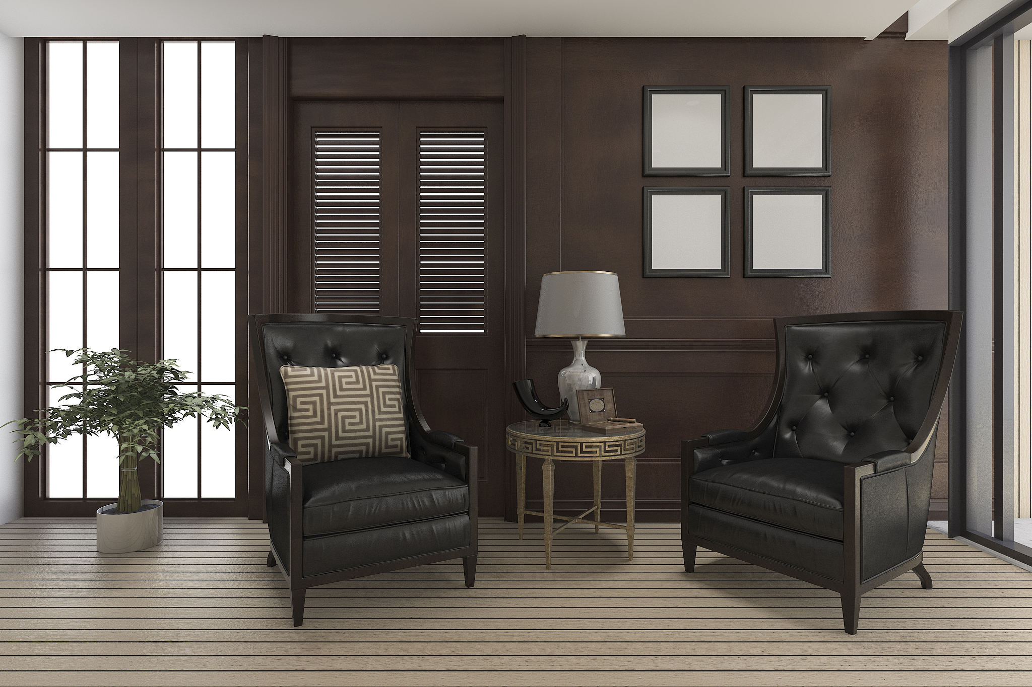 3d rendering luxury living room with classic furniture