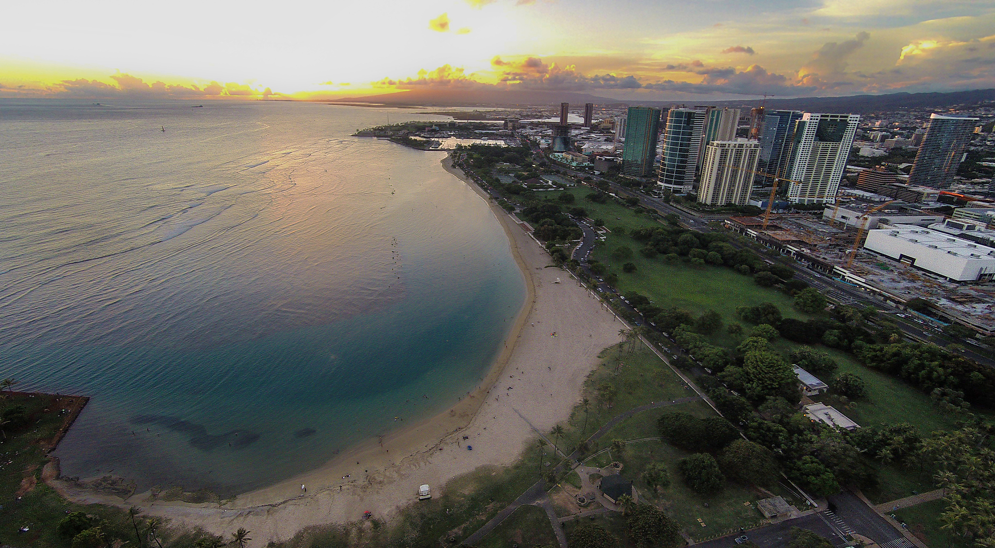 aerial view over ala moana beach park