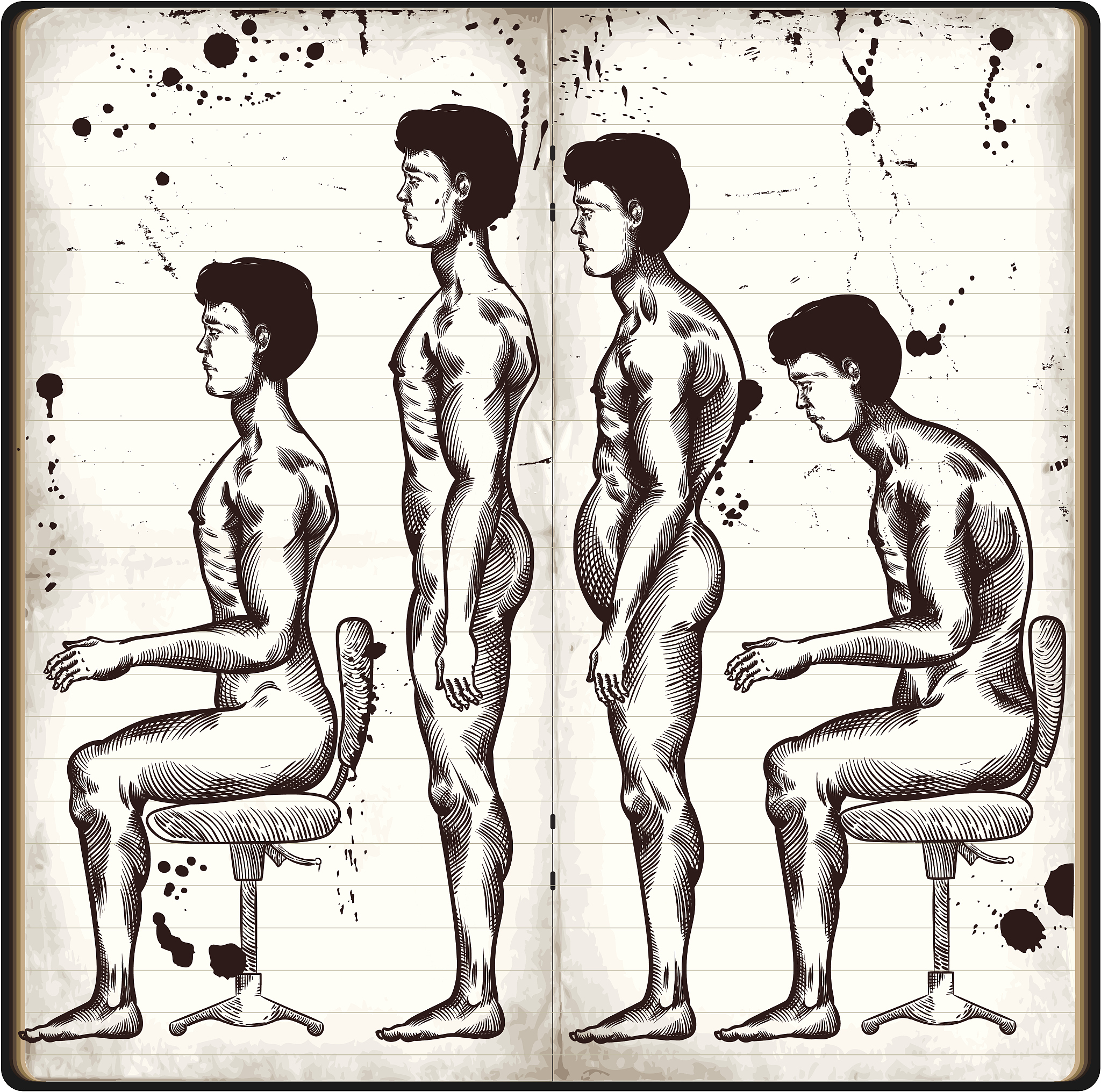 姿态,人,<strong>痔疮</strong>,姿态不雅,椅子,生活方式,健康保健,脖子,腹腔,脊柱