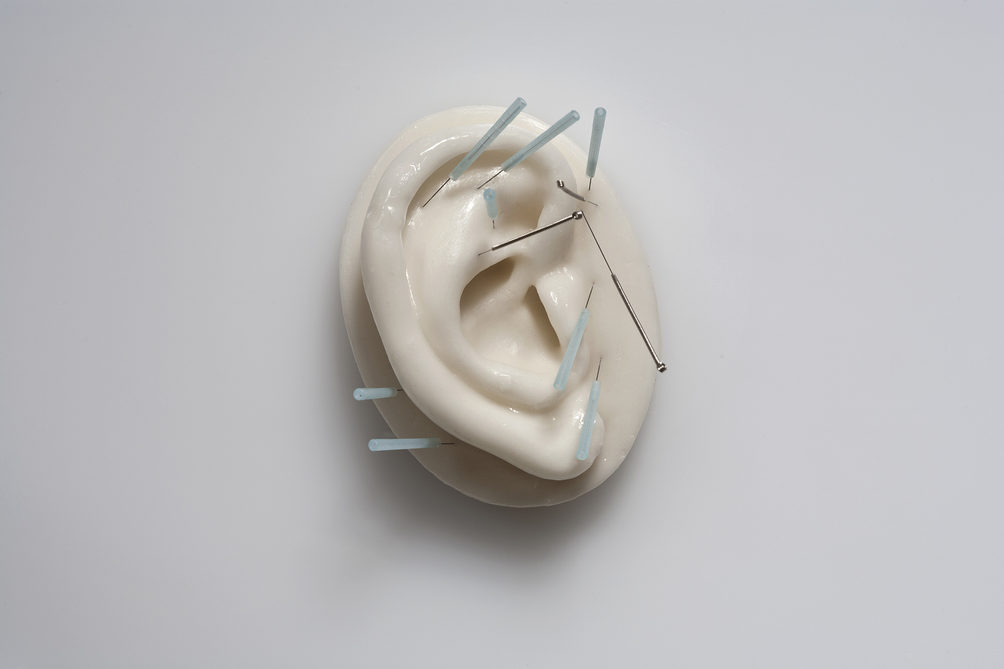 plastic ear with acupuncture needles