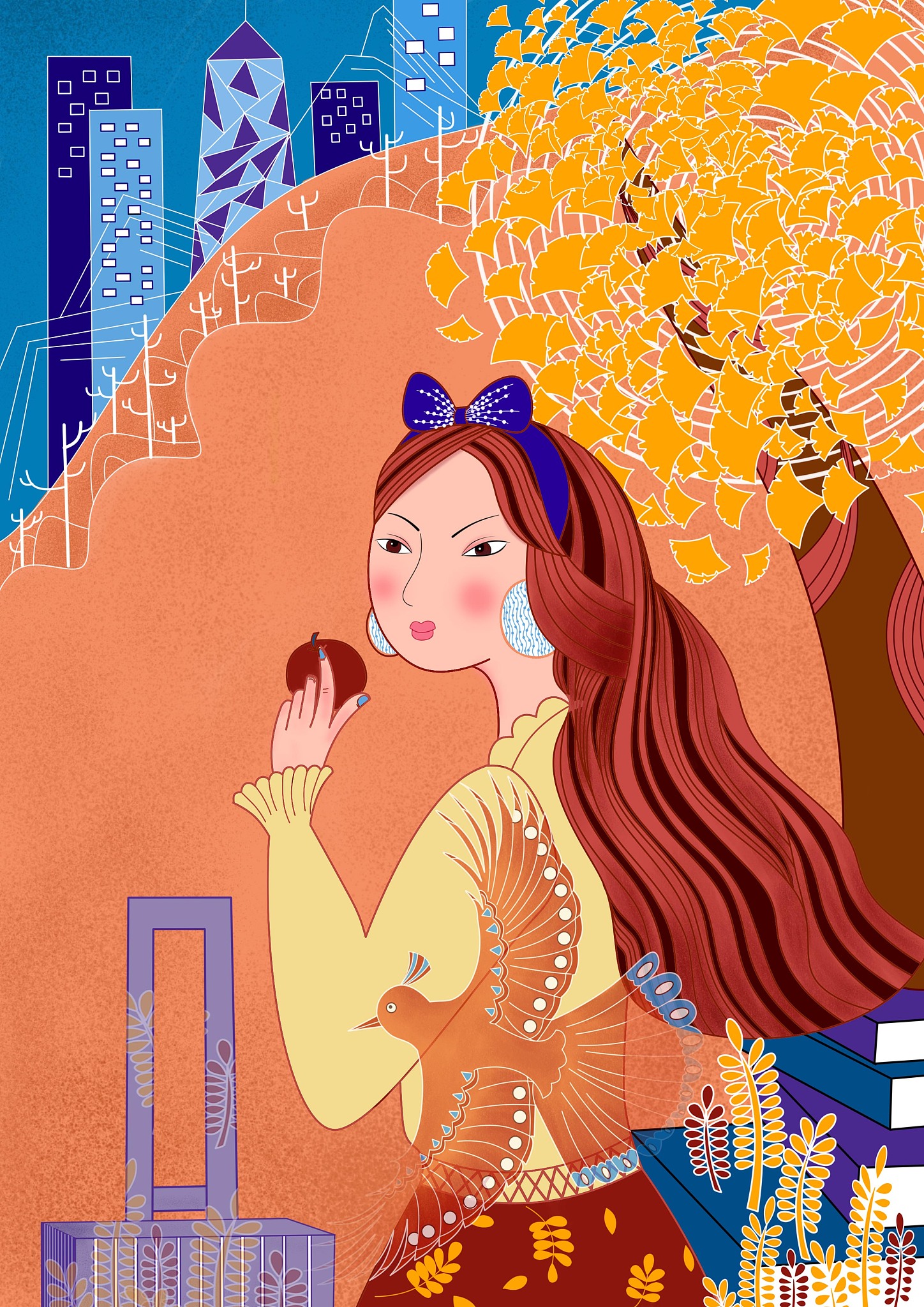 秋季人物插画