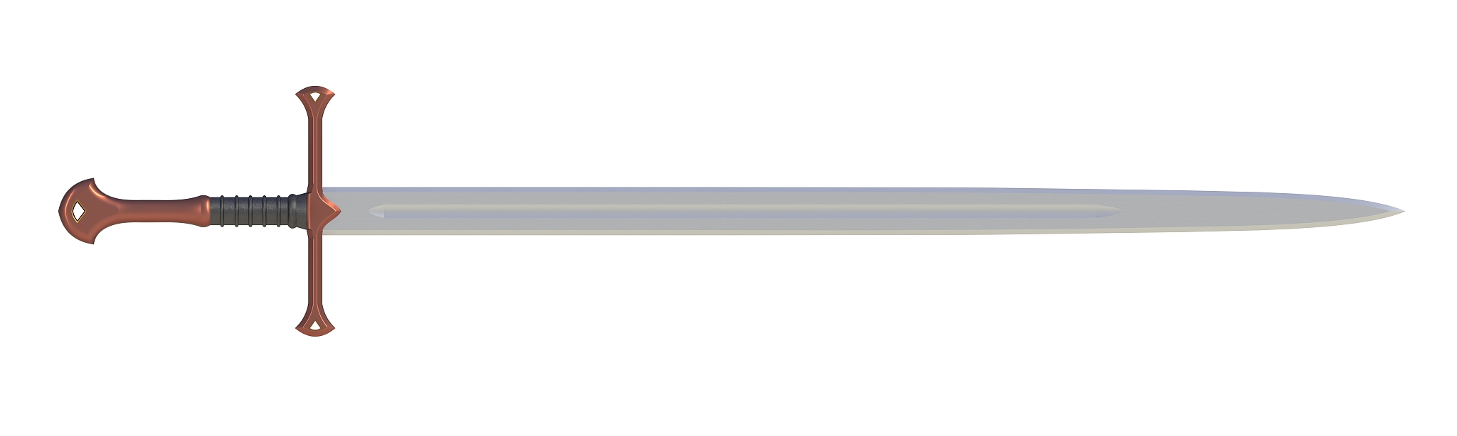 sword displayed by horizontal, isolated on white background, 3d 