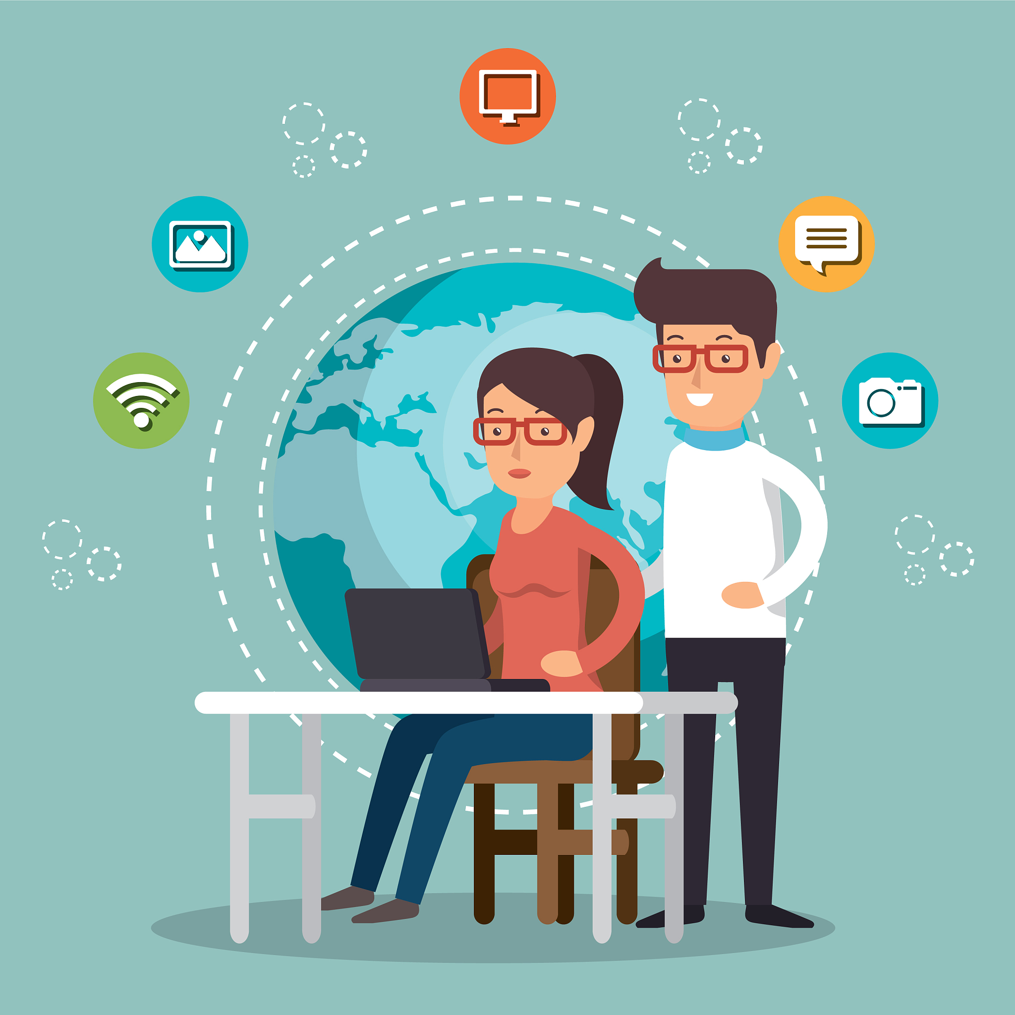 people working with social media icons