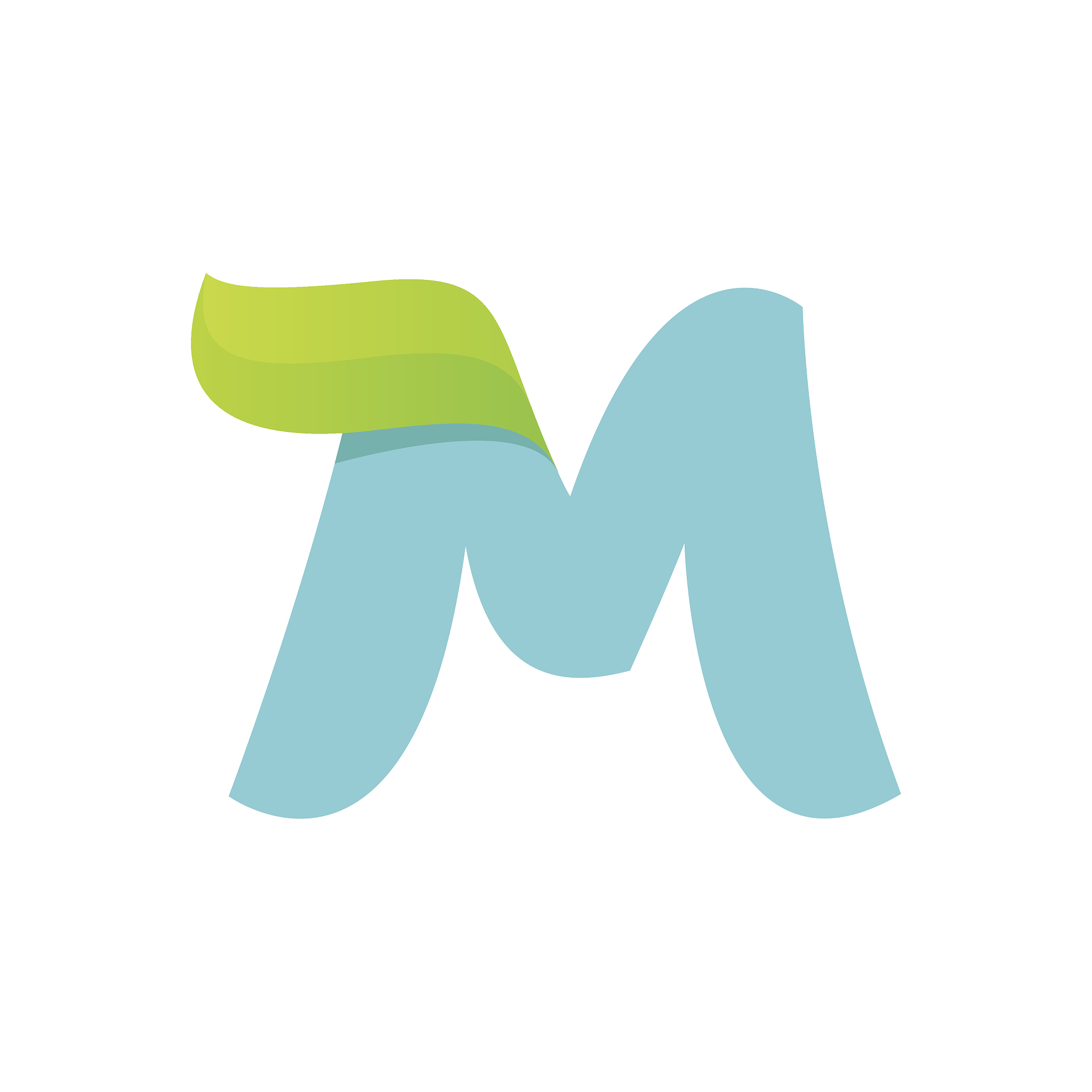 m letter icon with green leaf.