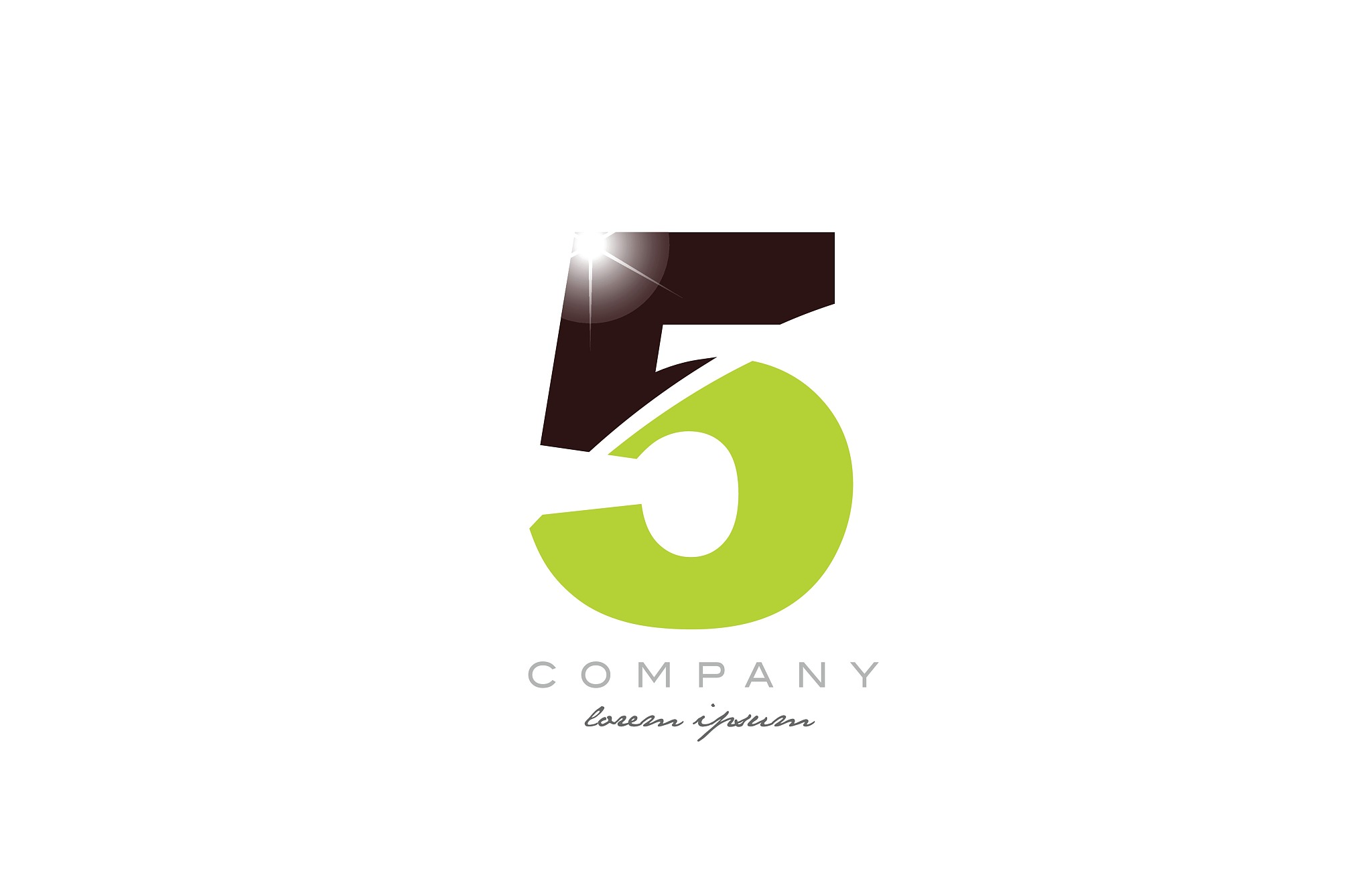 number 5 in green and brown color for logo icon design