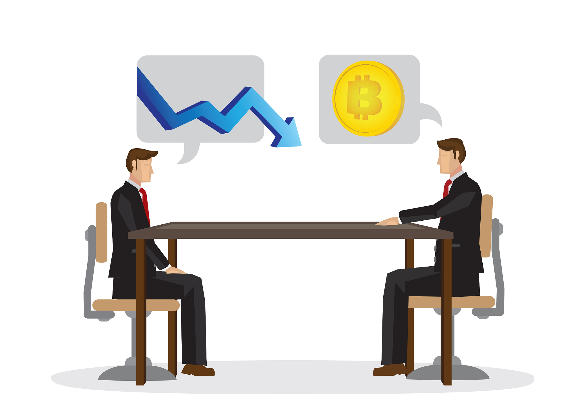 businessman discussion on the fall of bitcoin in the future.