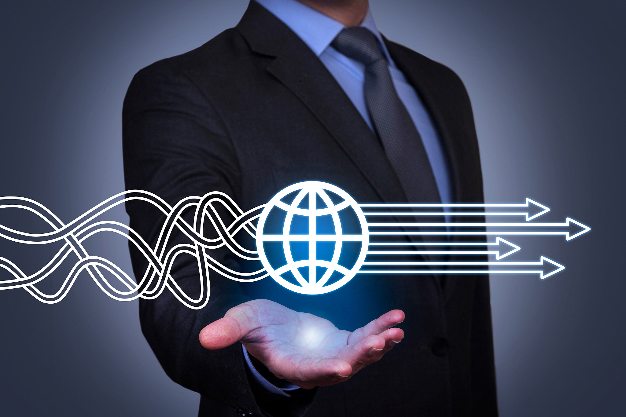 global business solution concepts on touch screen