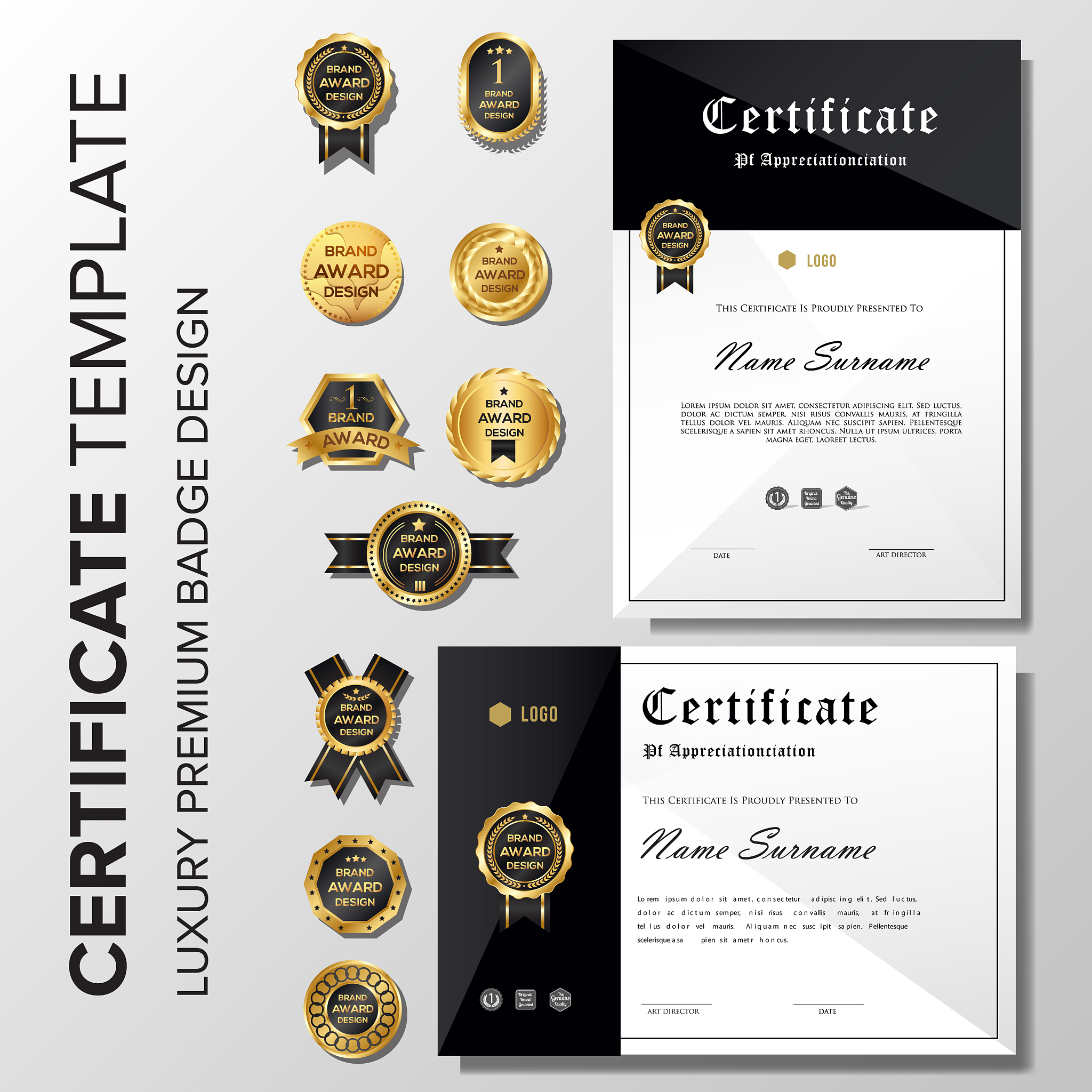 professional minimalist certificate with badge
