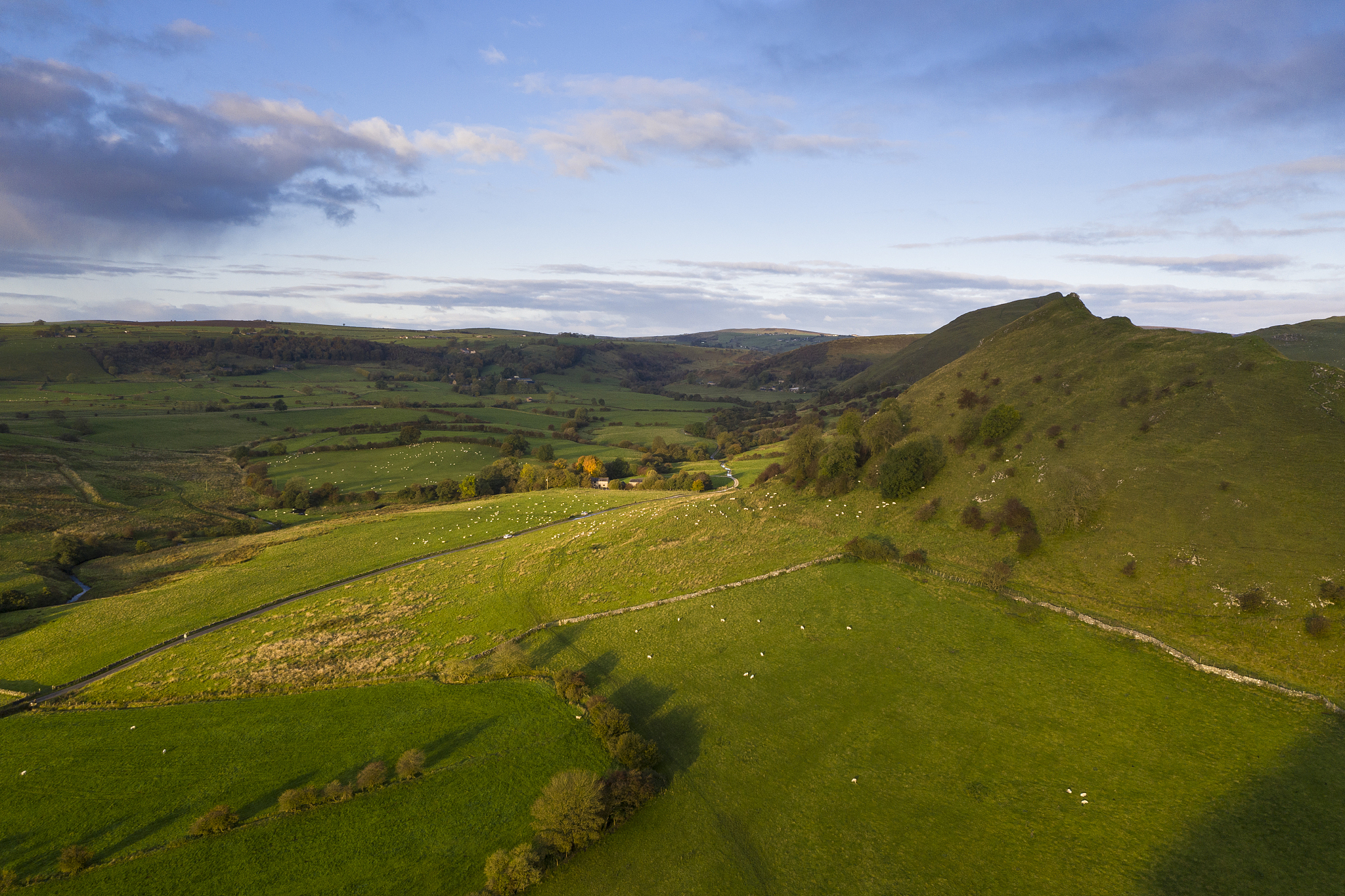 stunning aerial drone landscape image of peak district countrysi