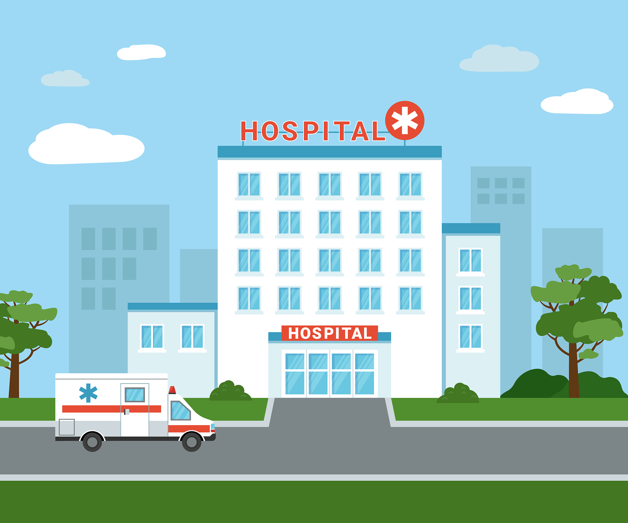 medical hospital building outside.
