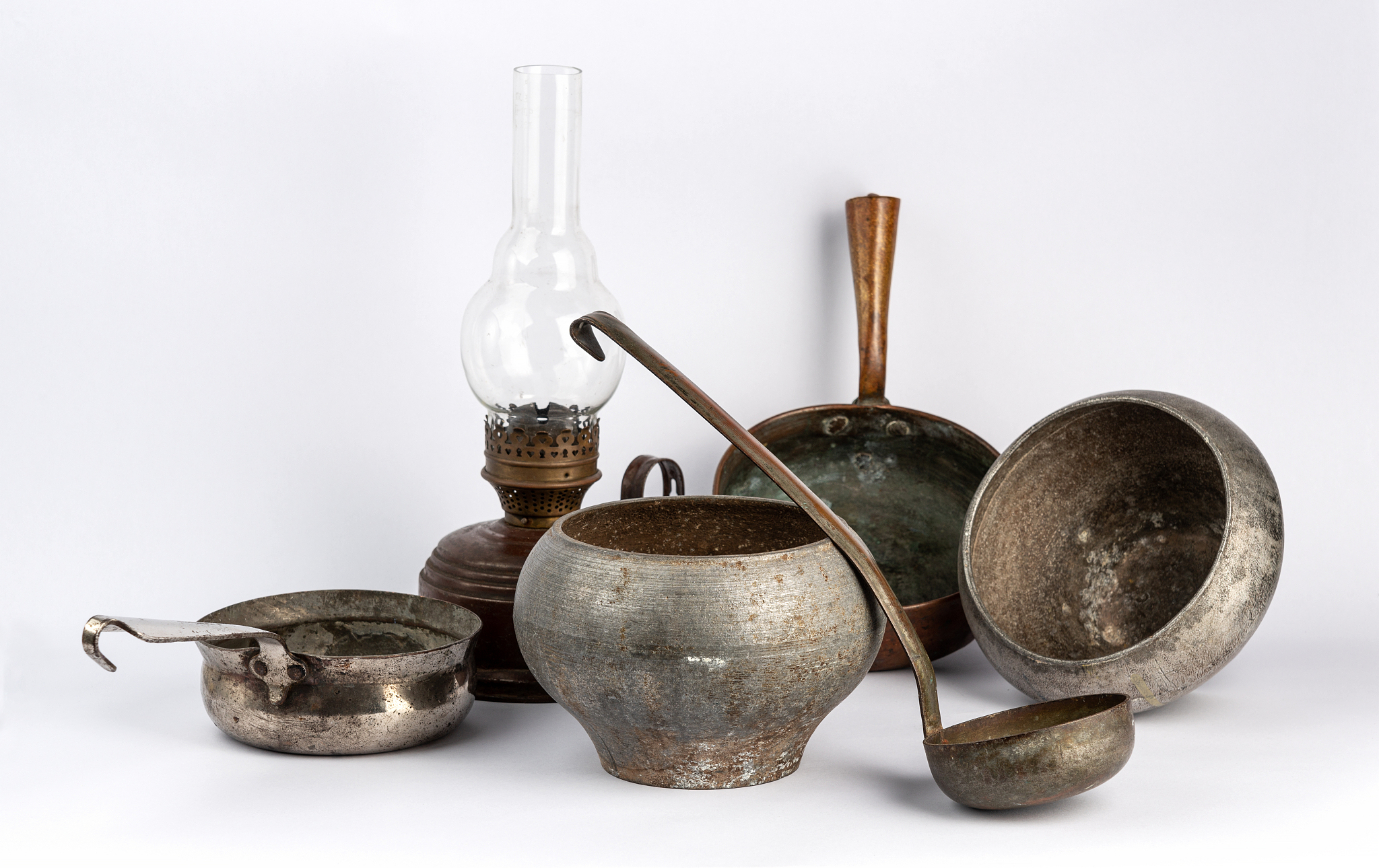 kitchen accessories made of metal of rural life on a white backg