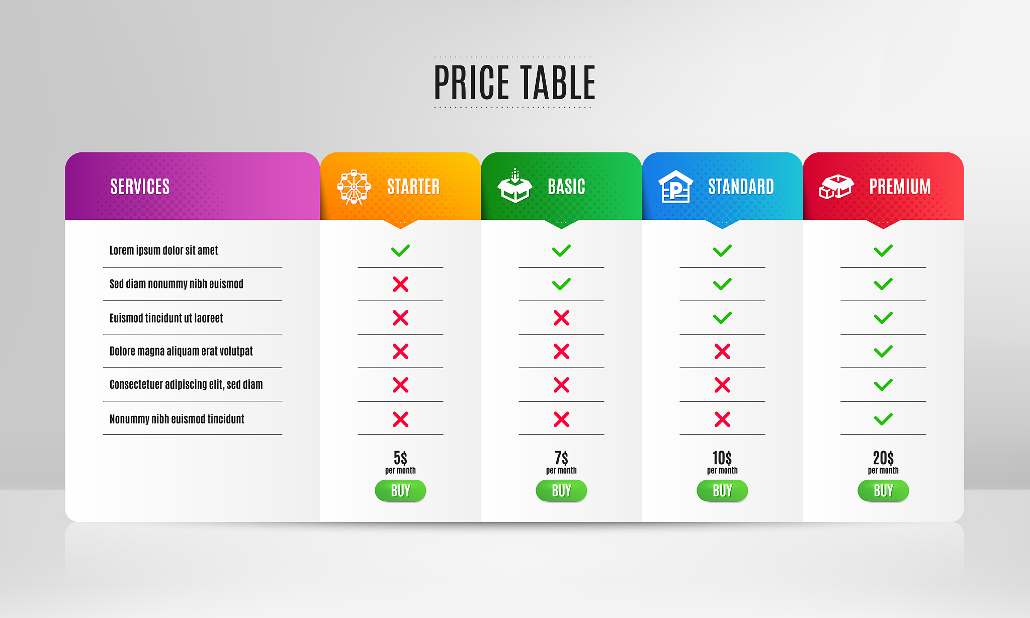 get box parking and ferris wheel icons set