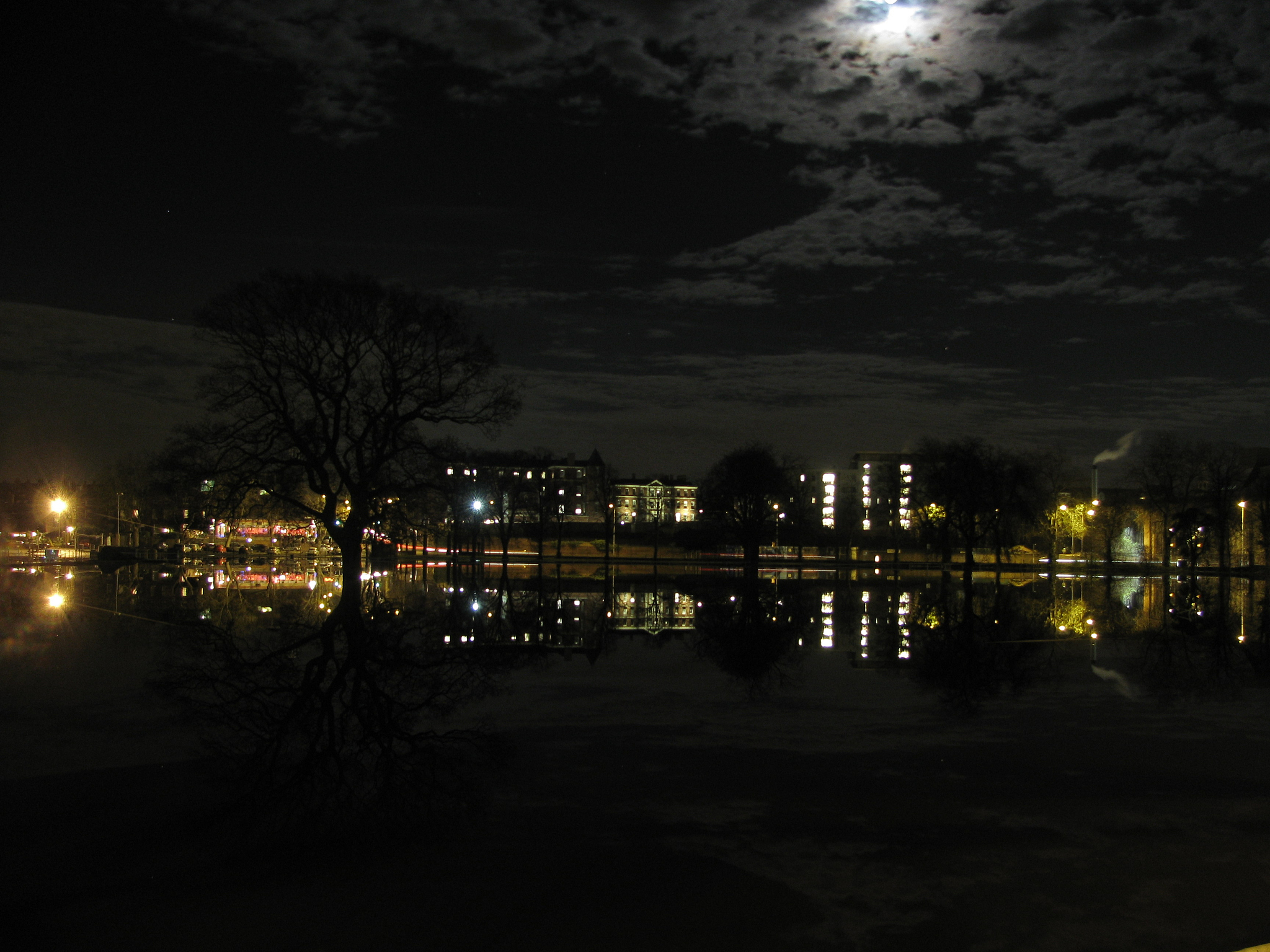 illuminated buildings at night
