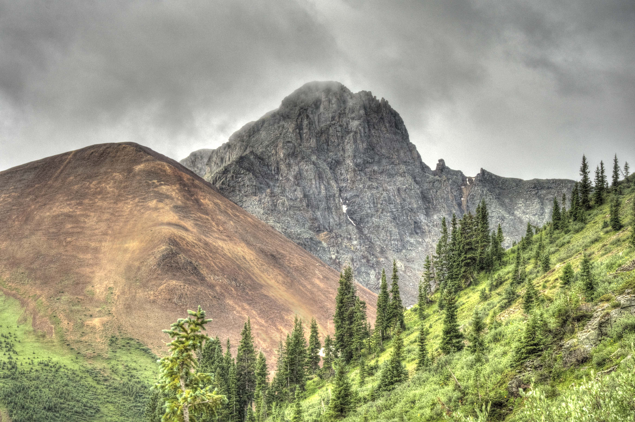 low lying summer mountains and clouds