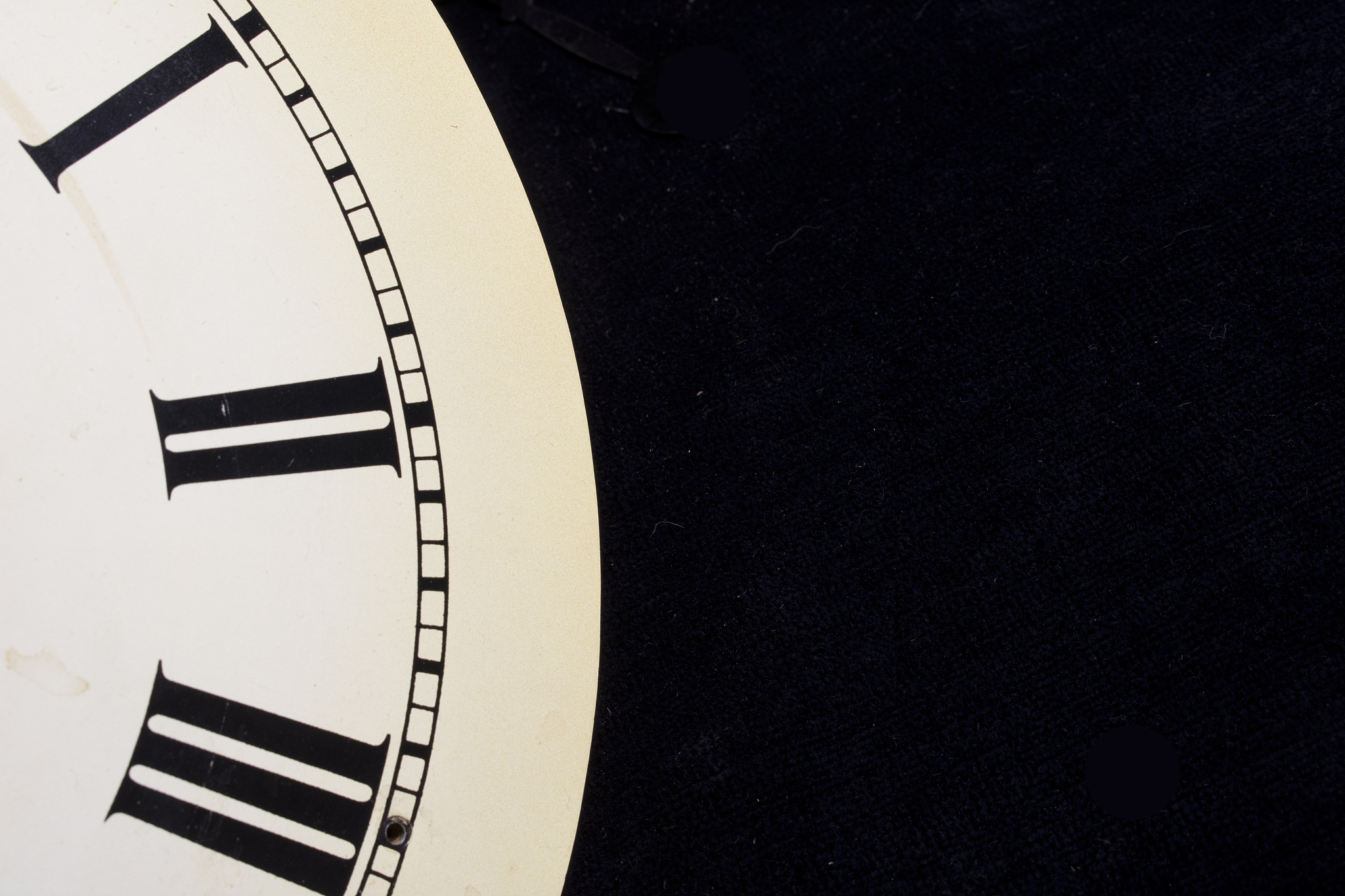 close up of roman numeral clock face