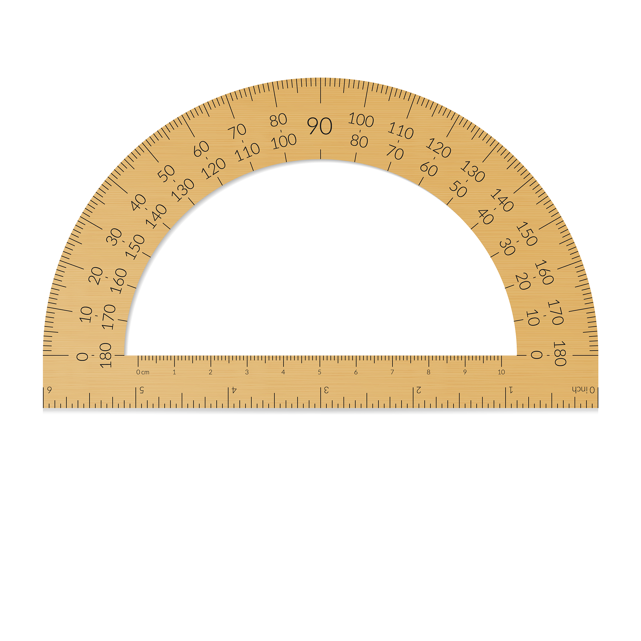 wooden circular protractor with a ruler in metric and imperial u