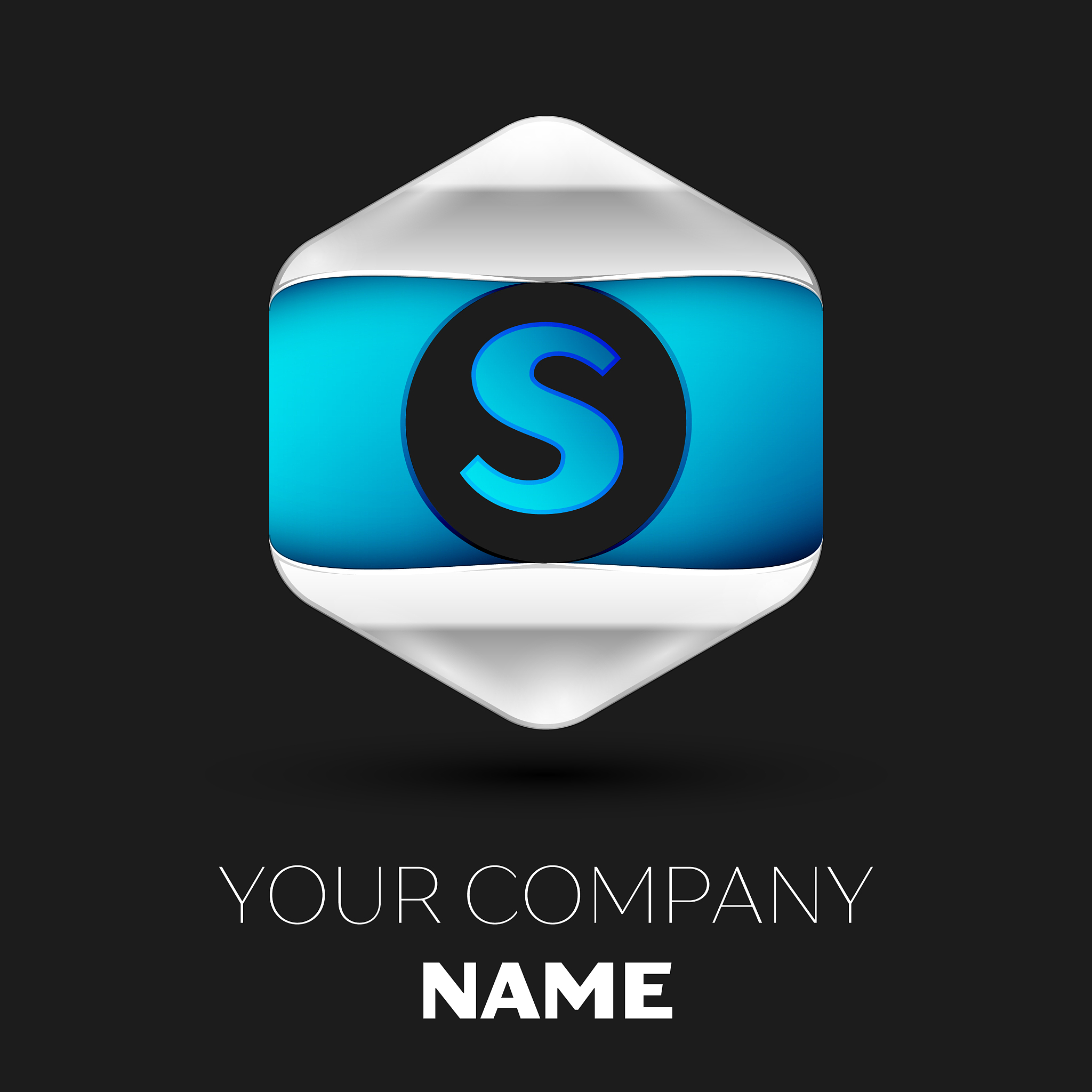 blue letter s logo in the silver-blue hexagonal