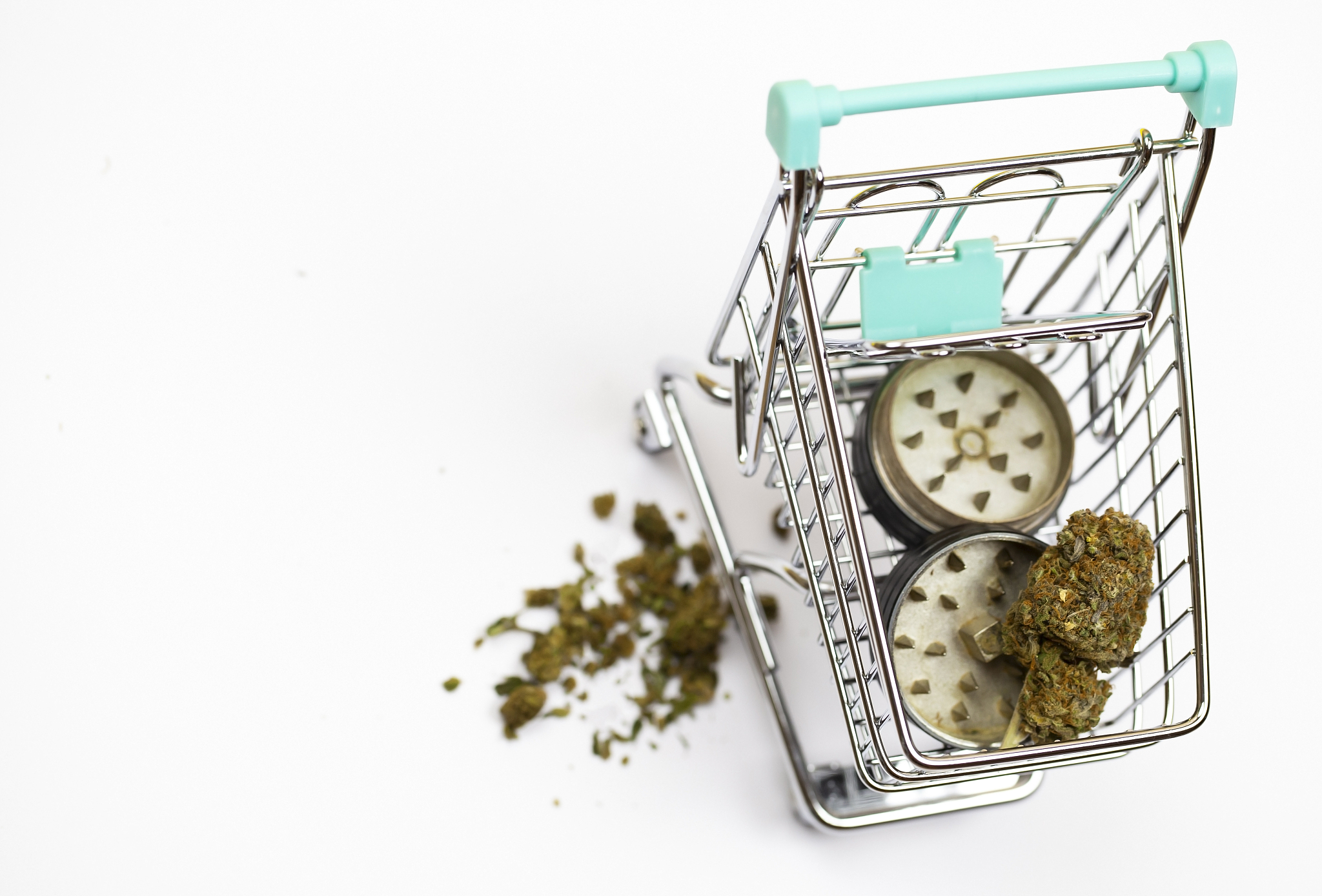 marijuana with mill in a shopping cart